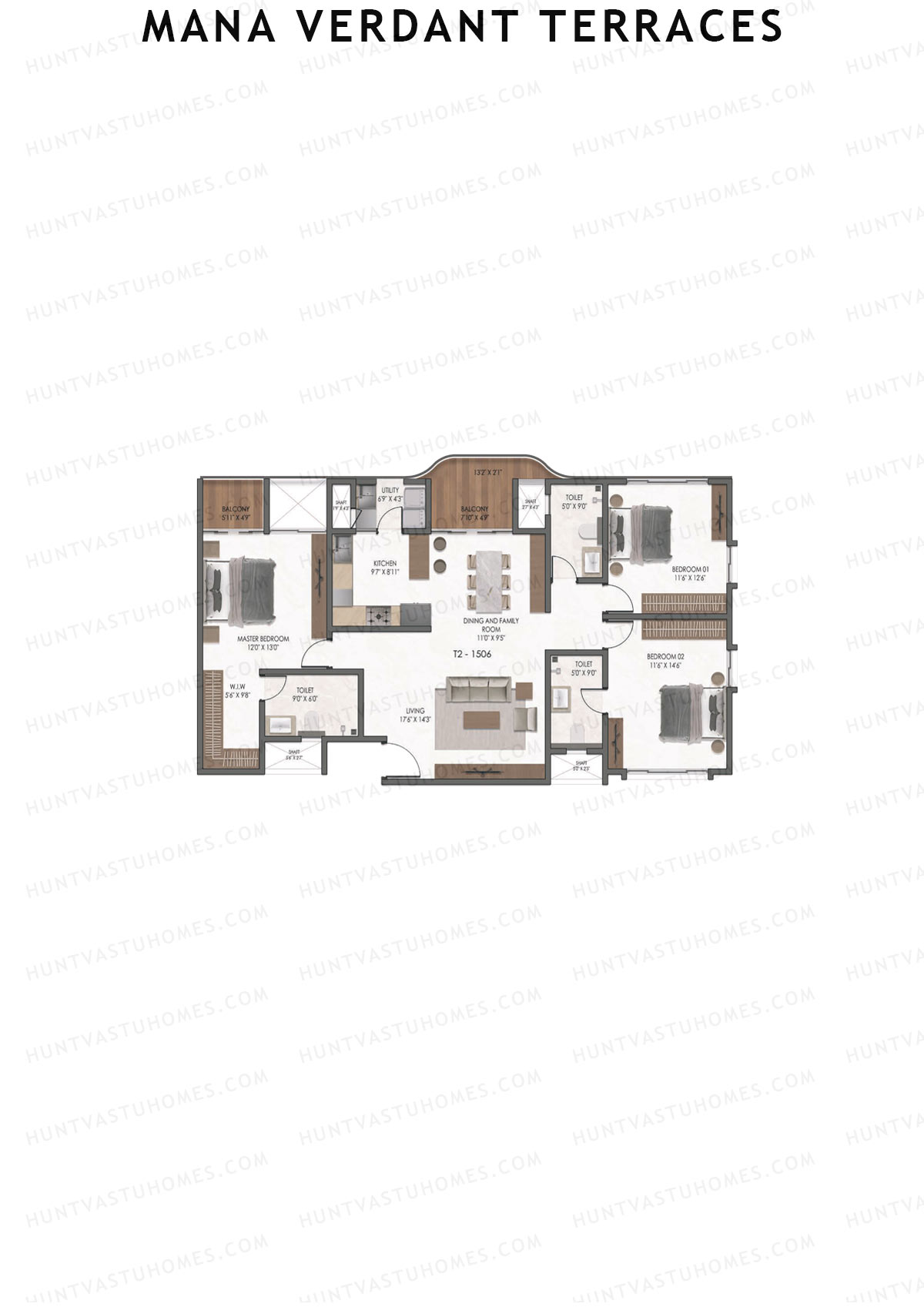 Mana Verdant Terraces, Tower 2, Unit 6, 3BHK, Super Area 1934   sq ft 