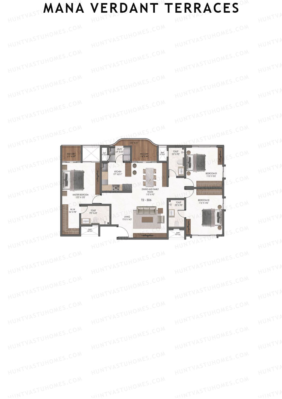 Mana Verdant Terraces, Tower 2, Unit 6, 3BHK, Super Area 1934   sq ft 