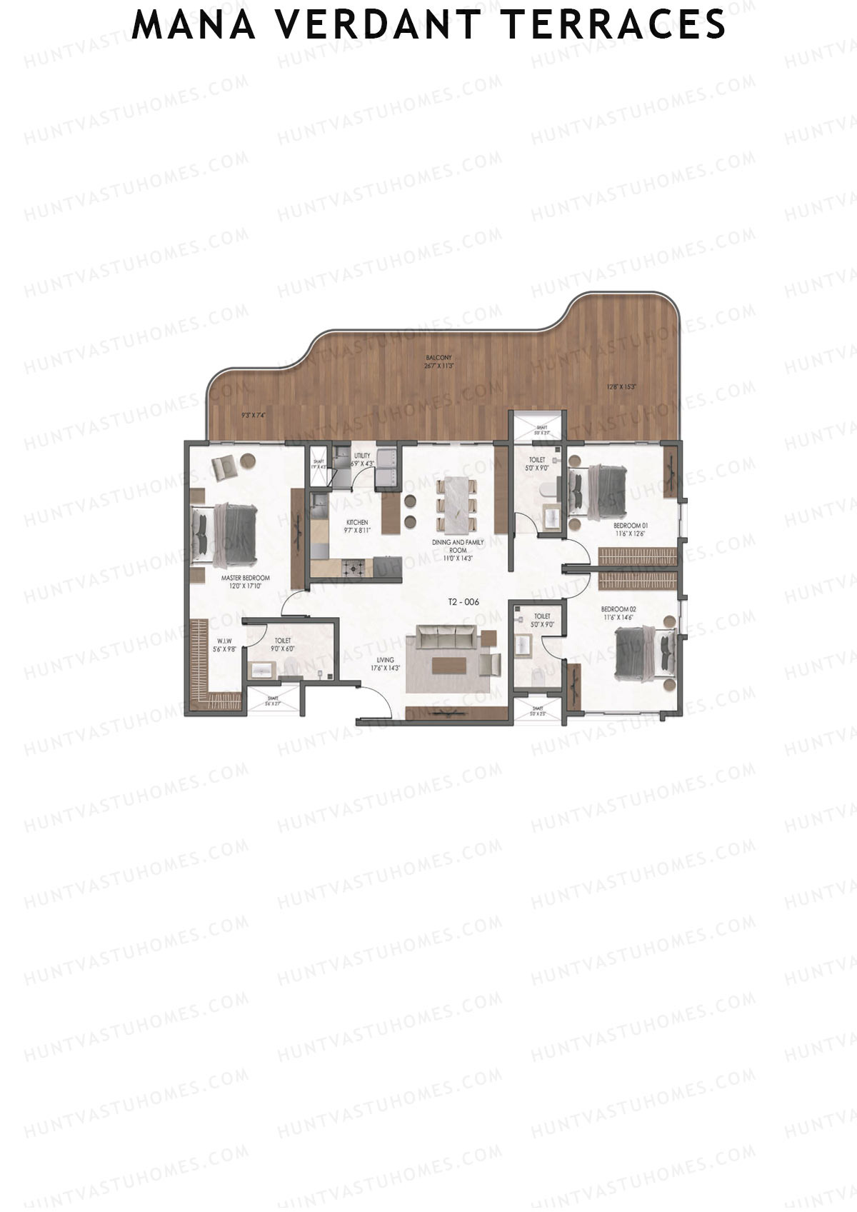 Mana Verdant Terraces, Tower 2, Unit 6, 3BHK, Super Area 2676   sq ft 