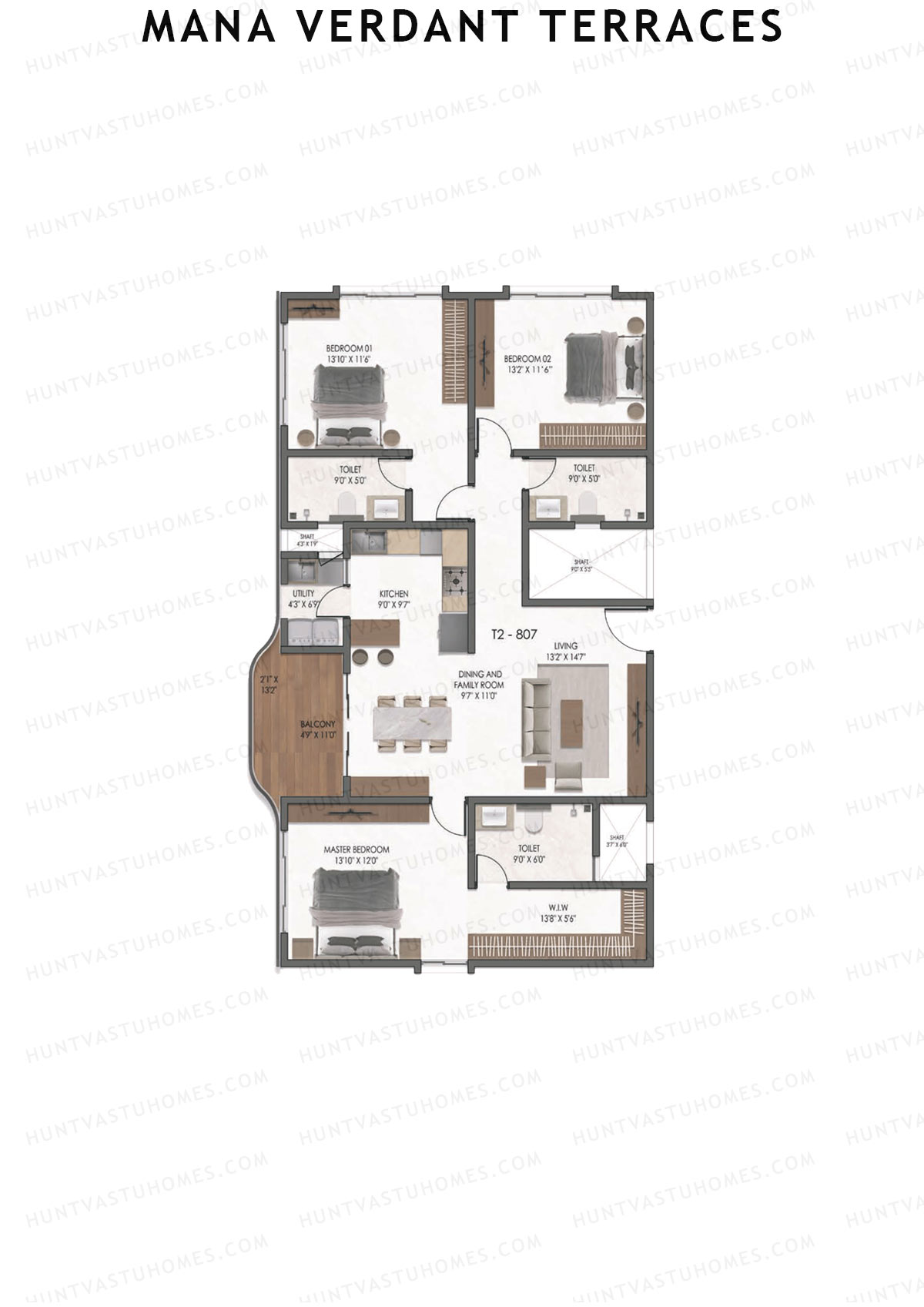 Mana Verdant Terraces, Tower 2, Unit 7, 3BHK, Super Area 1935   sq ft 