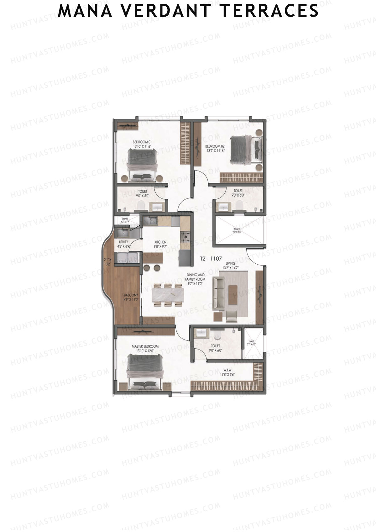 Mana Verdant Terraces, Tower 2, Unit 7, 3BHK, Super Area 1935   sq ft 
