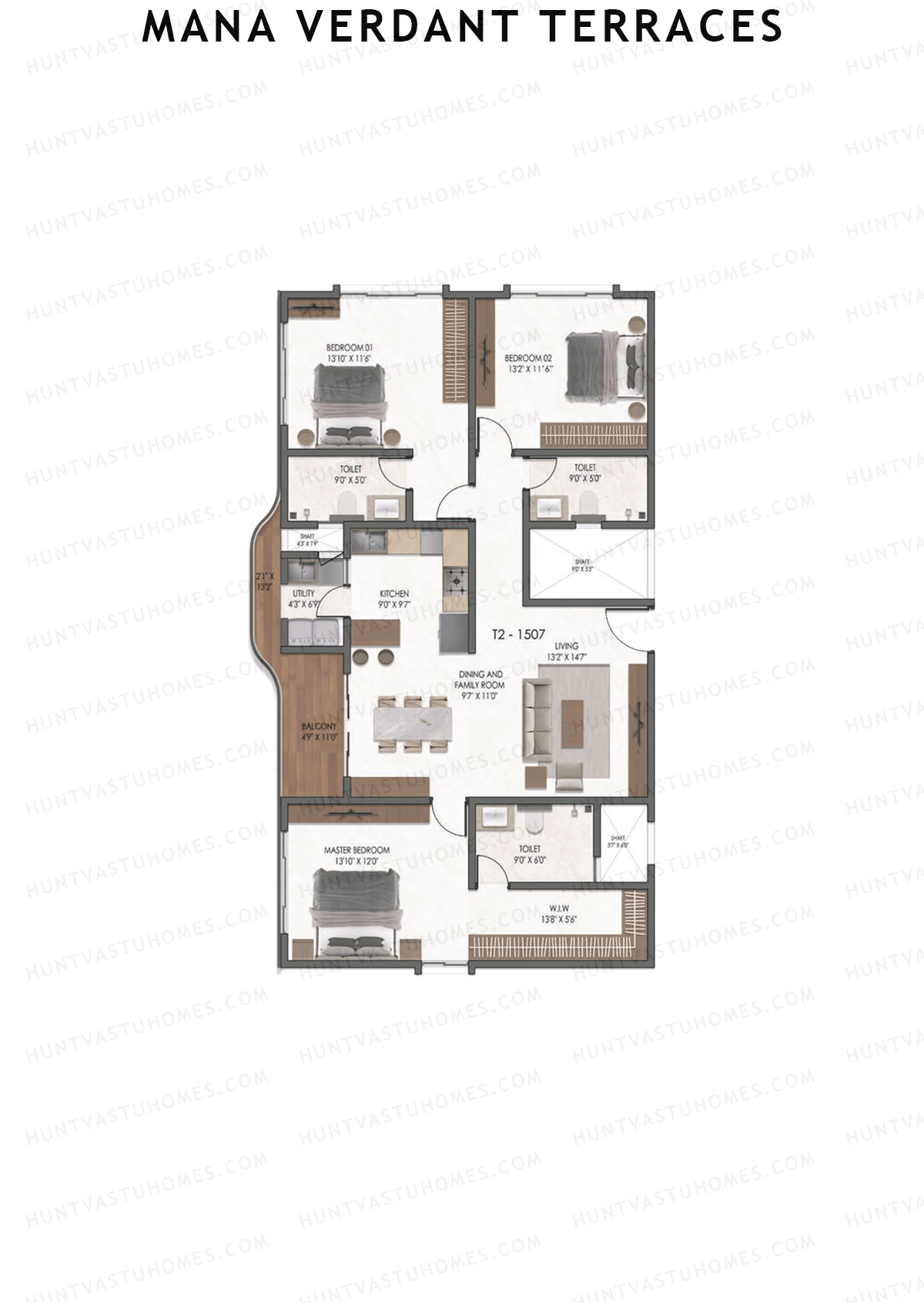 Mana Verdant Terraces, Tower 2, Unit 7, 3BHK, Super Area 1935   sq ft 