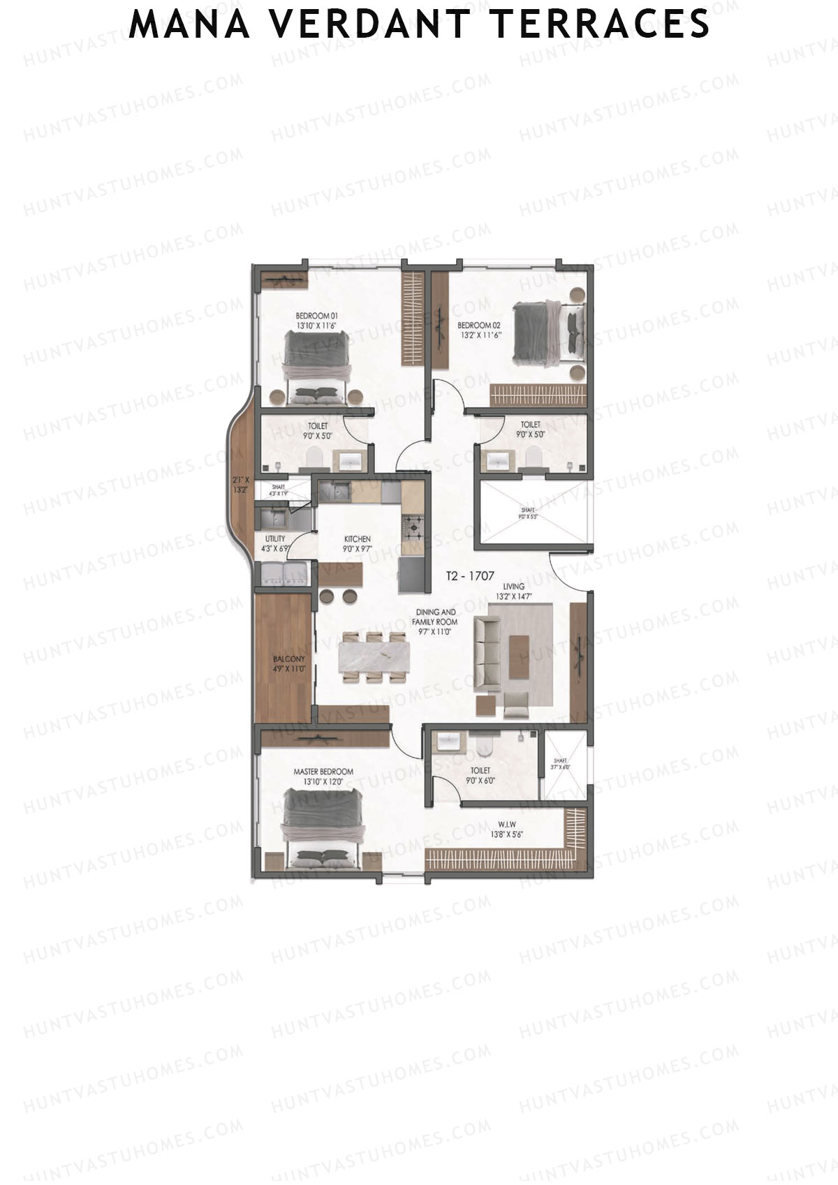Mana Verdant Terraces, Tower 2, Unit 7, 3BHK, Super Area 1935   sq ft 