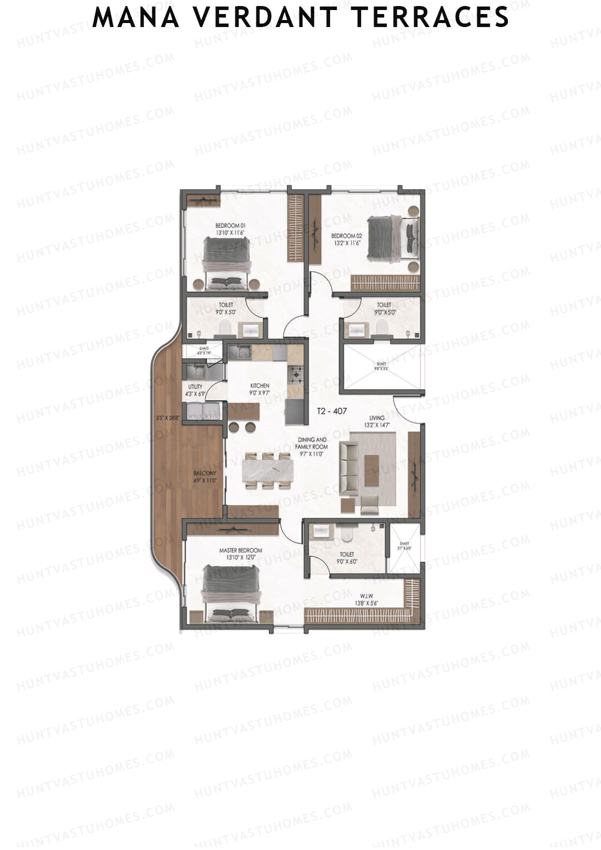 Mana Verdant Terraces, Tower 2, Unit 8, 3BHK, Super Area 2025   sq ft 