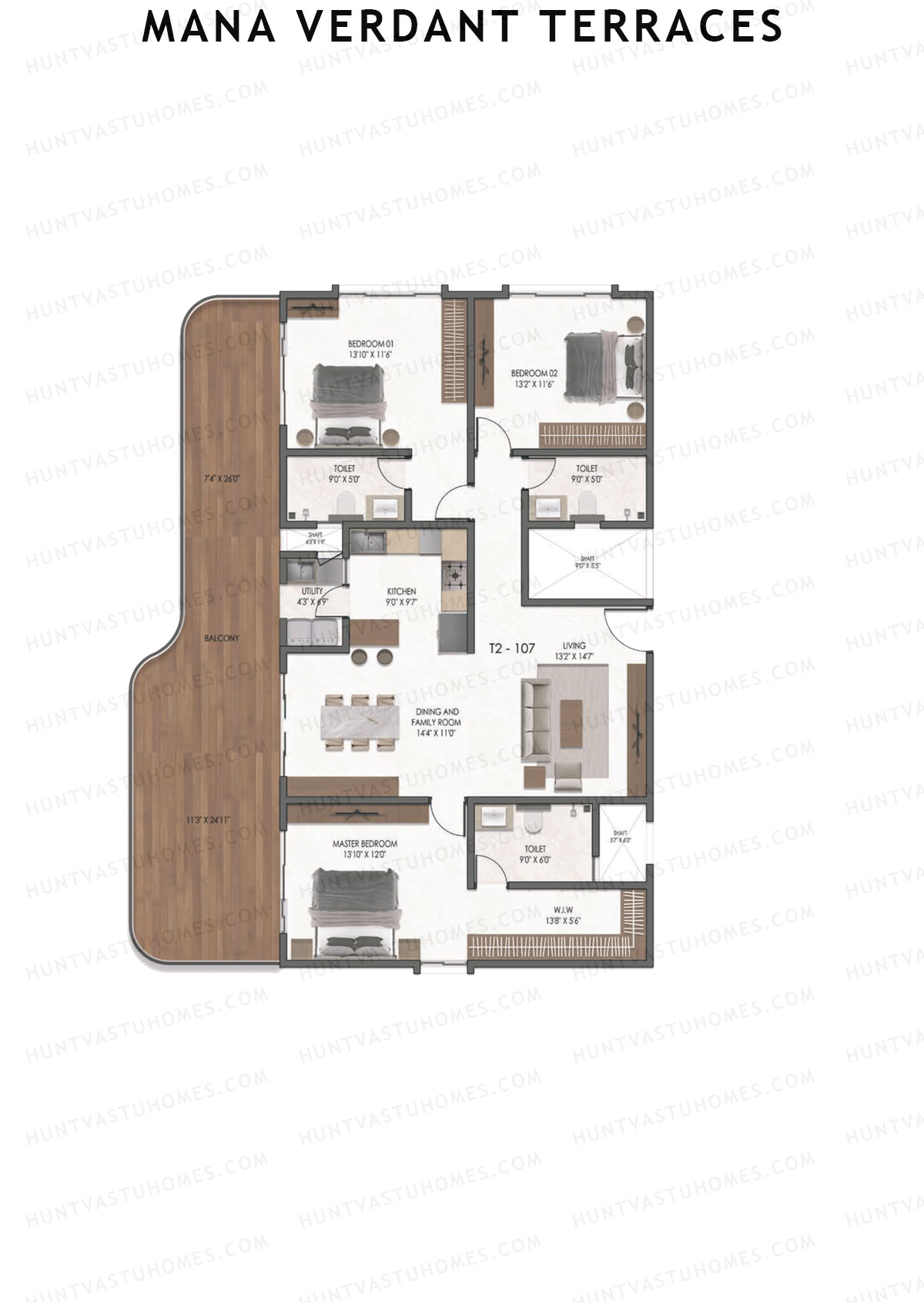 Mana Verdant Terraces, Tower 2, Unit 8, 3BHK, Super Area 2533   sq ft 