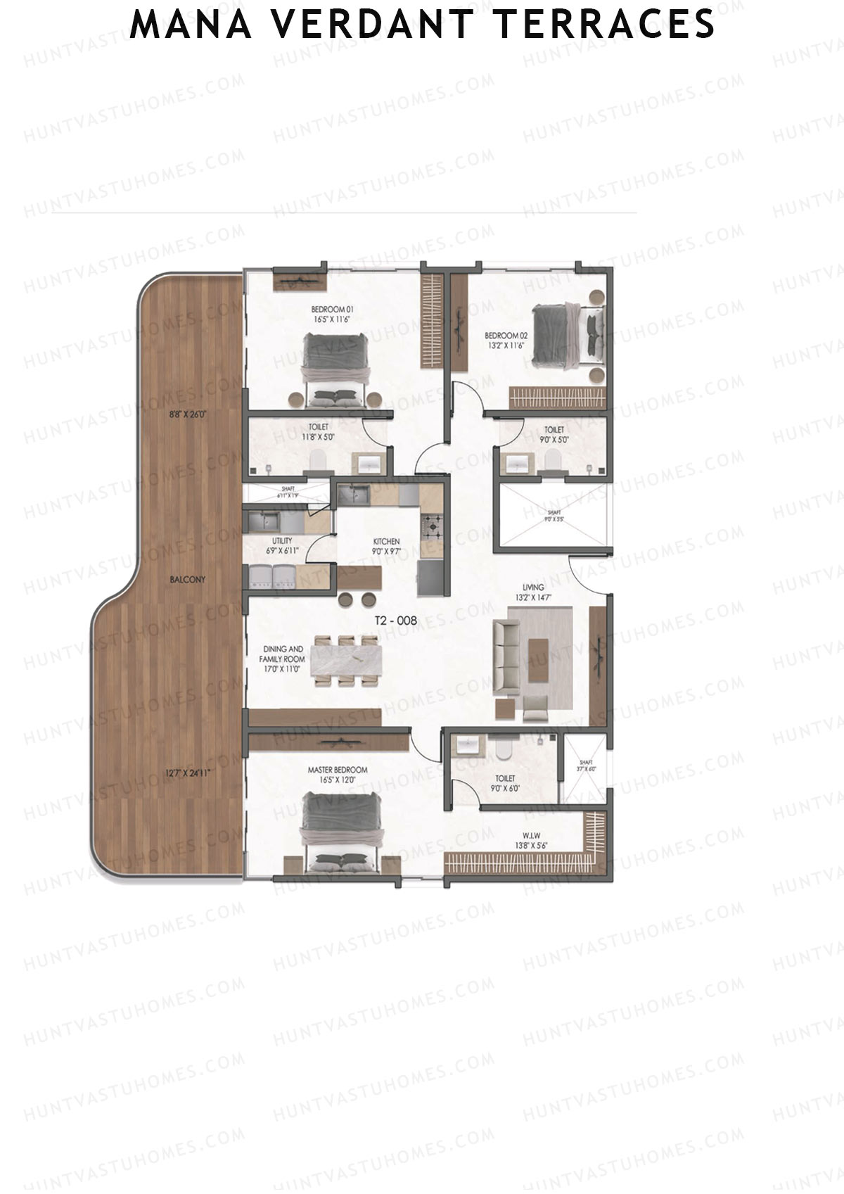 Mana Verdant Terraces, Tower 2, Unit 8, 3BHK, Super Area 2799   sq ft 