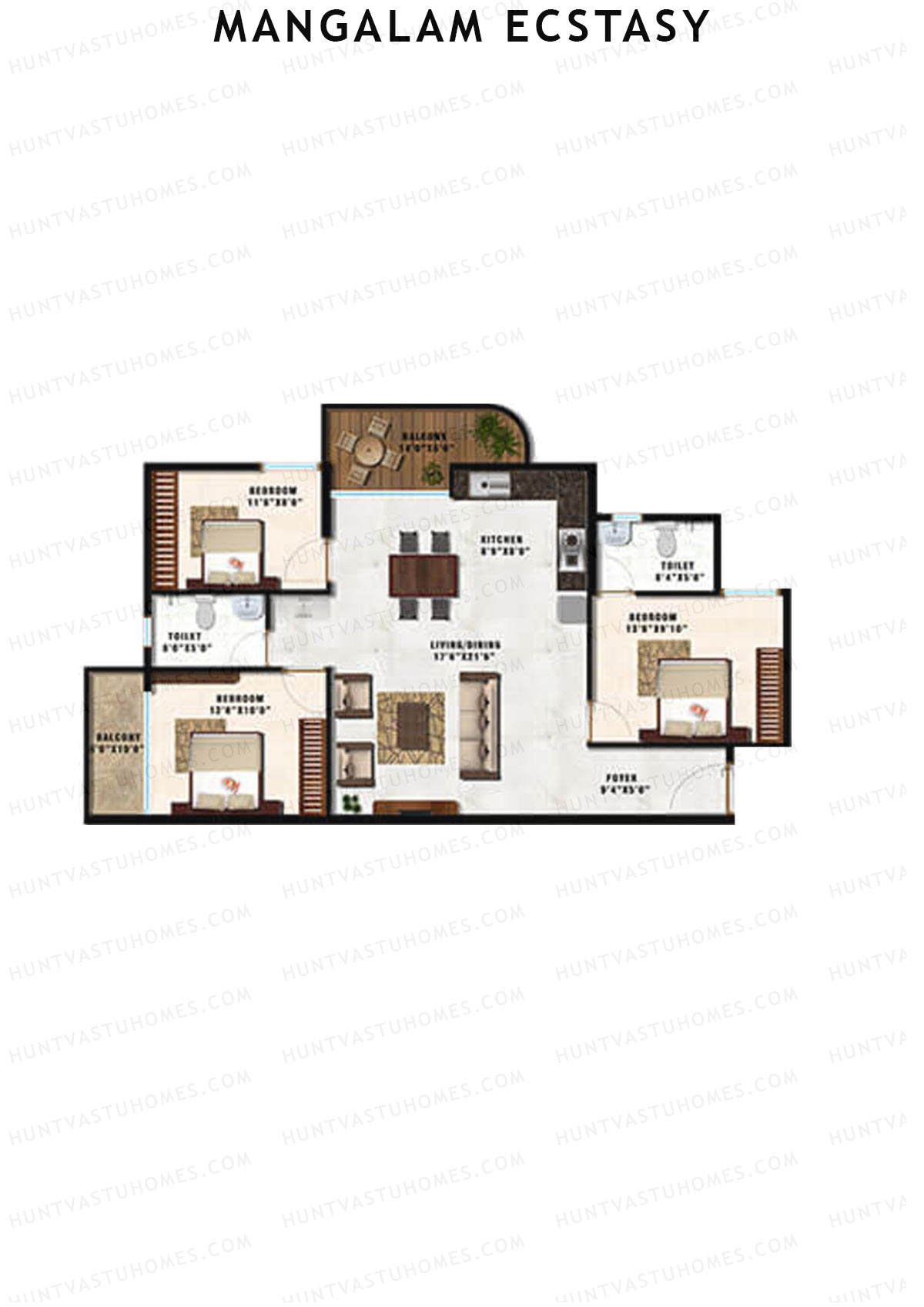 Mangalam Ecstasy Block B Unit 3 (Type 3) Floor Plan