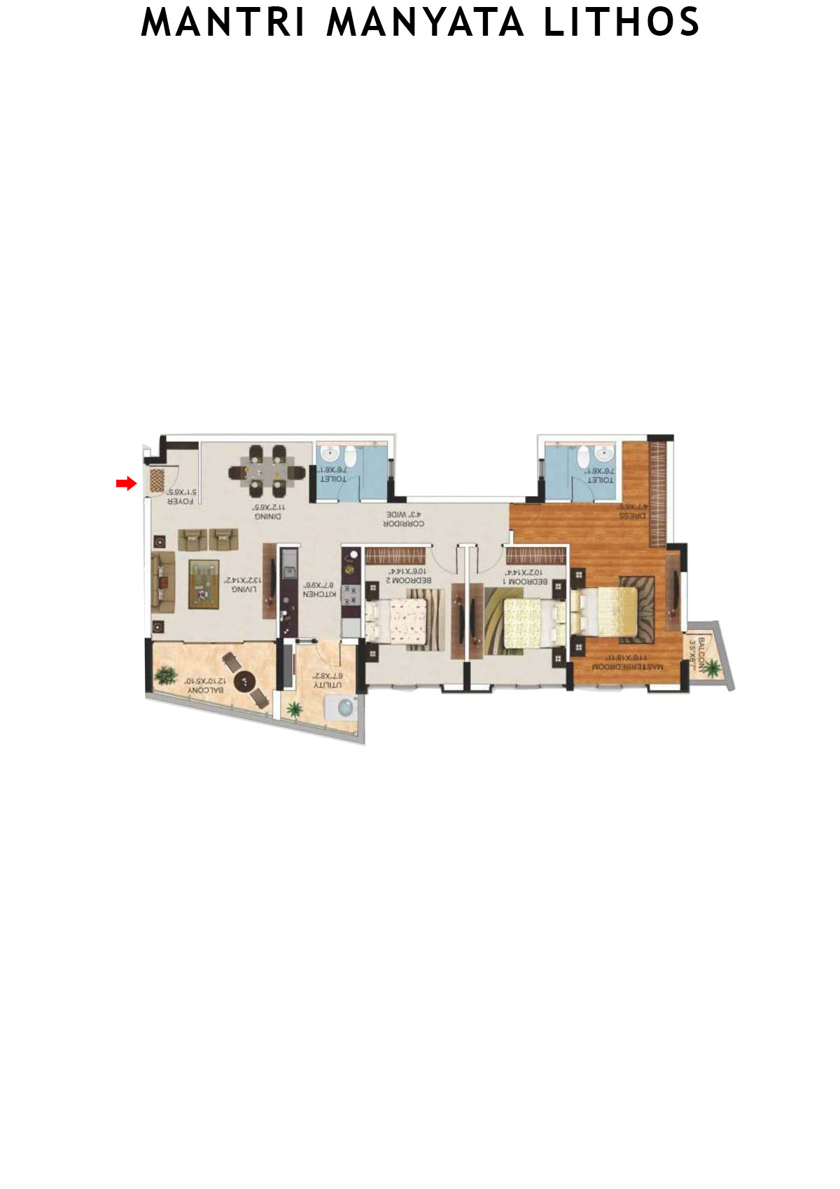 Mantri Manyata Lithos Tower E Unit 2 Floor Plan