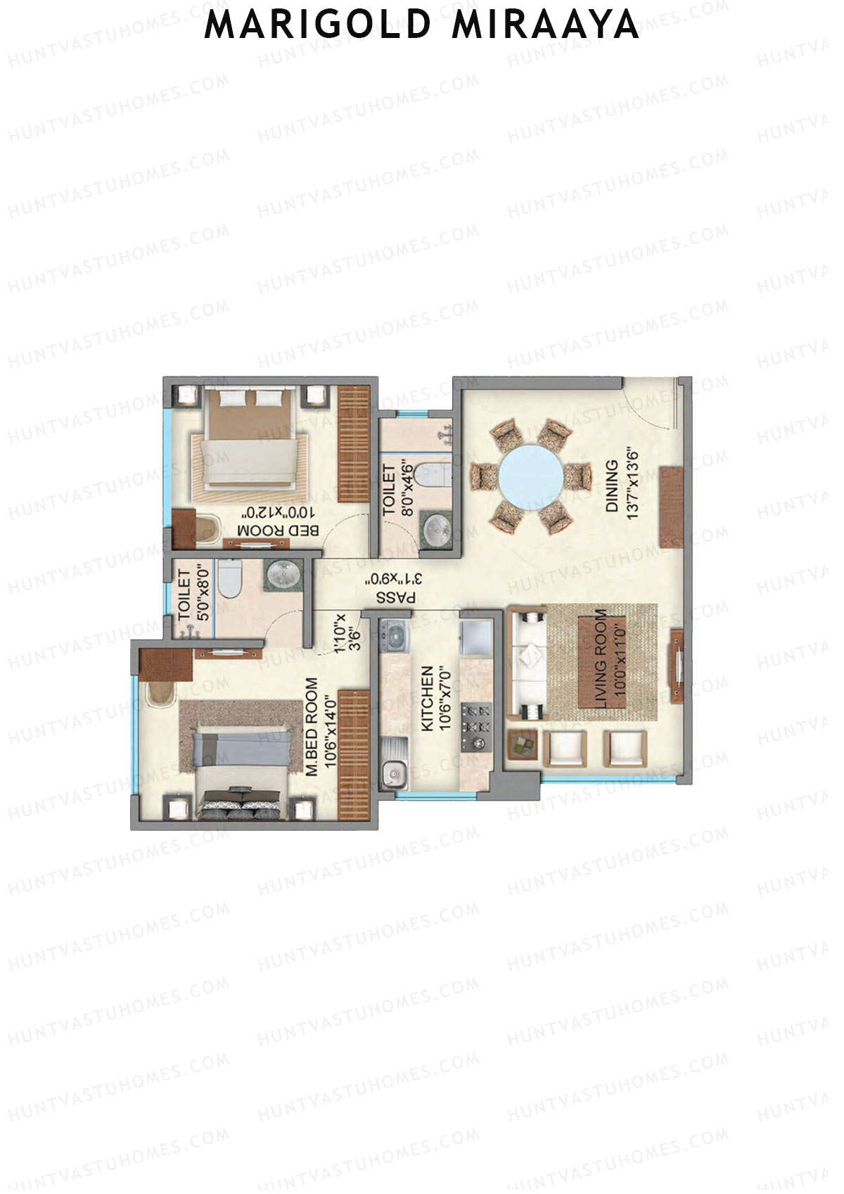 Marigold Miraaya Wing A Unit 3 (Type 1) Floor Plan