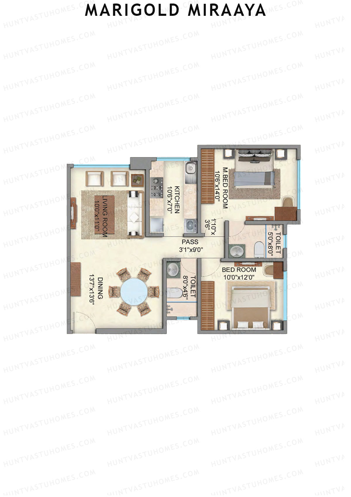 Marigold Miraaya Wing B Unit 2 (Type 1) Floor Plan