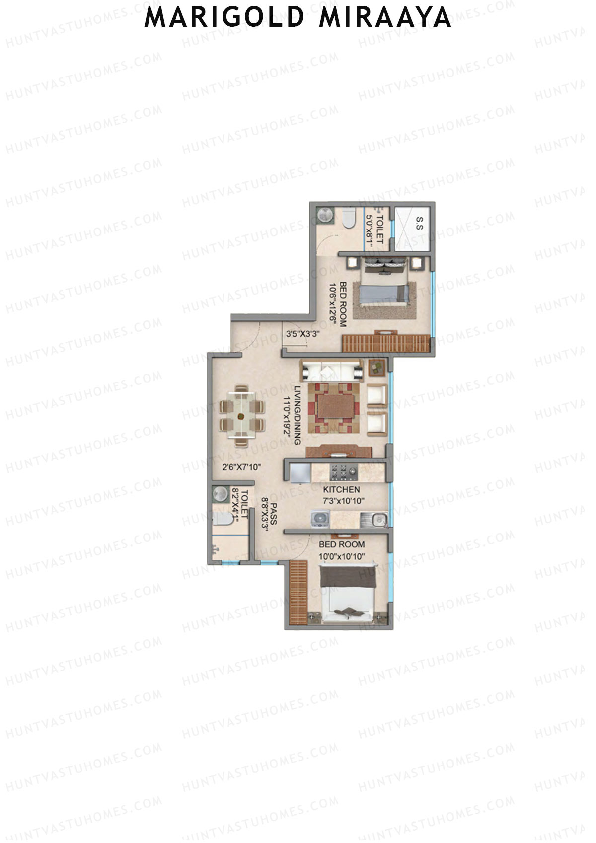 Marigold Miraaya Wing B Unit 3 (Type 2) Floor Plan