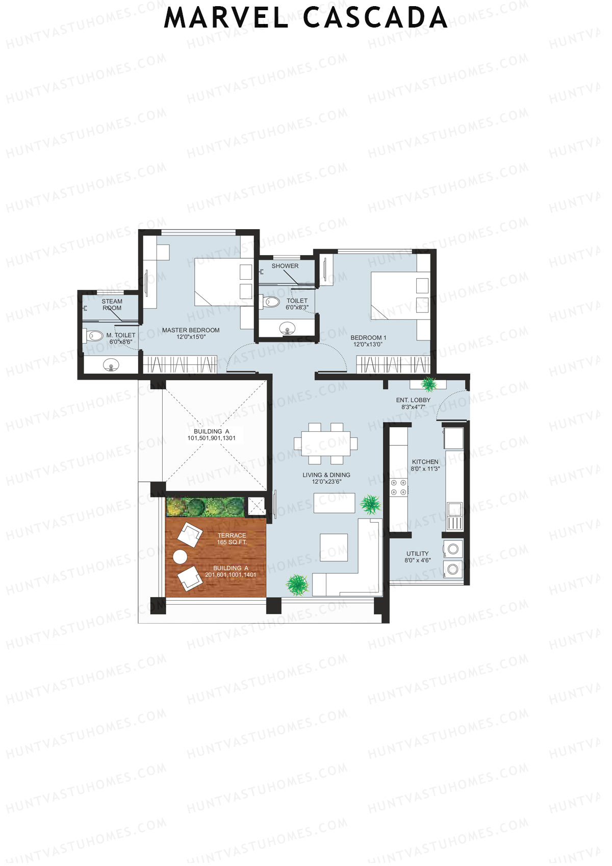 Marvel Cascada, Tower A, Unit 1, 2BHK, Super Area 1370   sq ft 