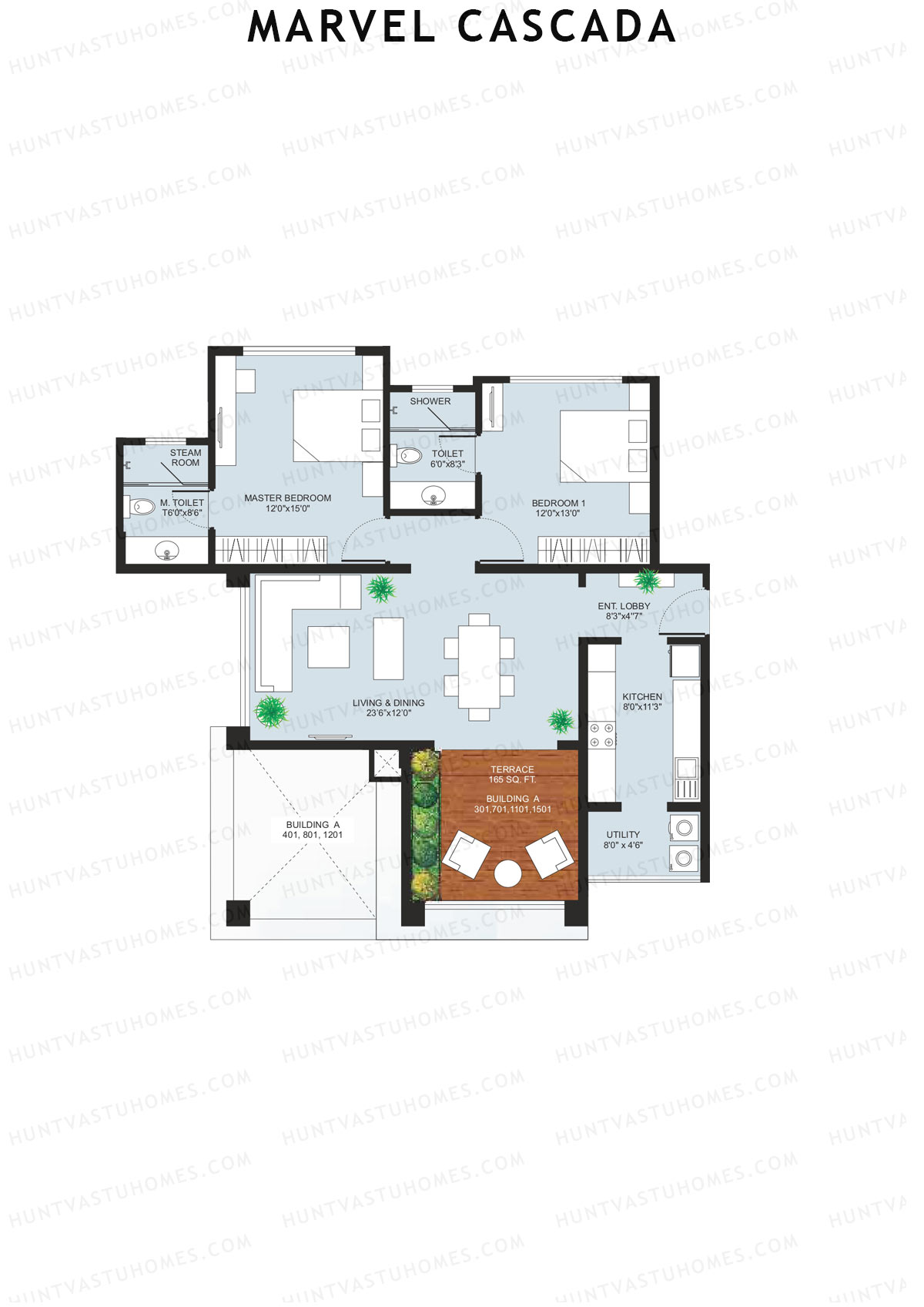 Marvel Cascada, Tower A, Unit 1, 2BHK, Super Area 1370   sq ft 