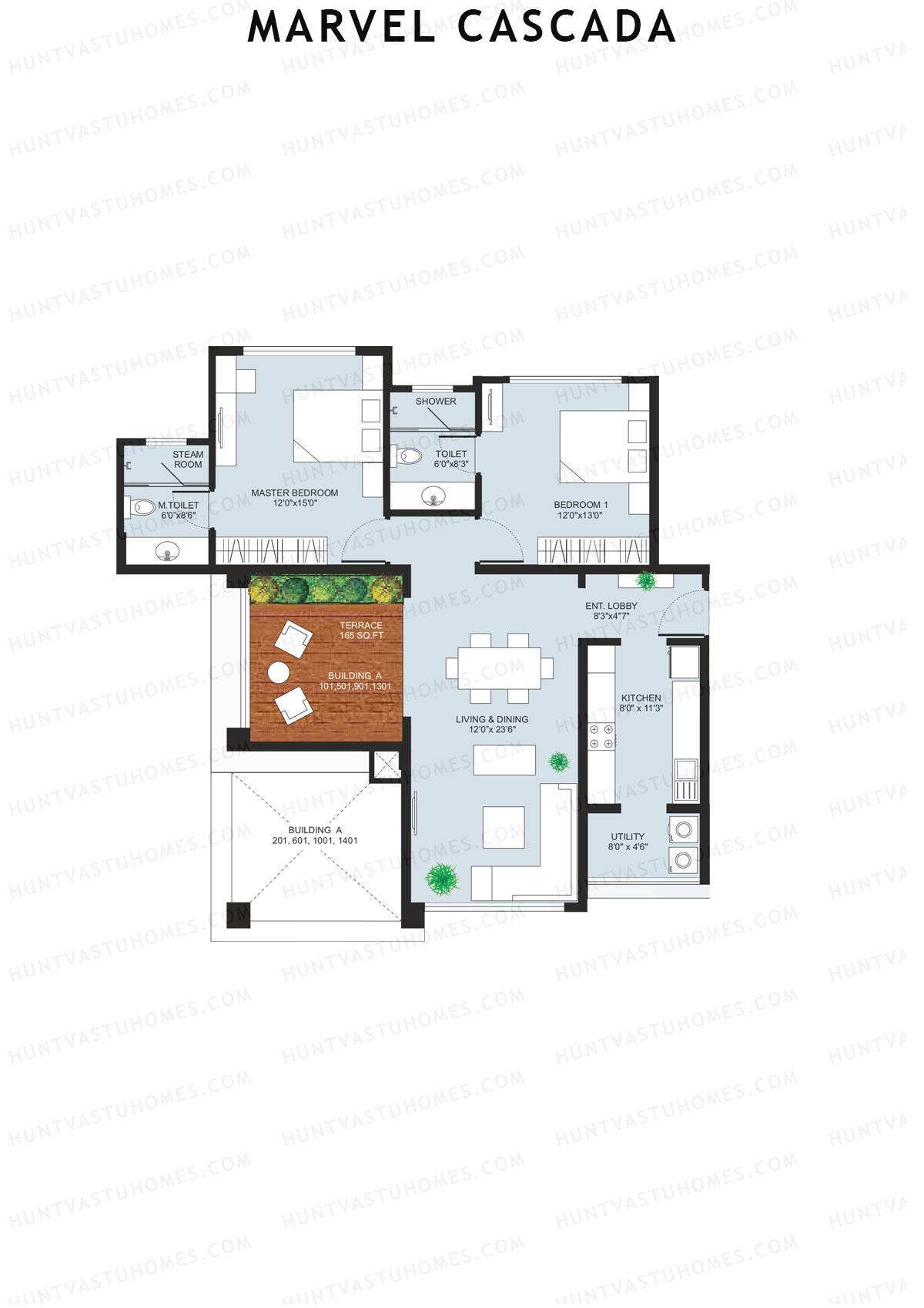 Marvel Cascada, Tower A, Unit 1, 2BHK, Super Area 1370   sq ft 