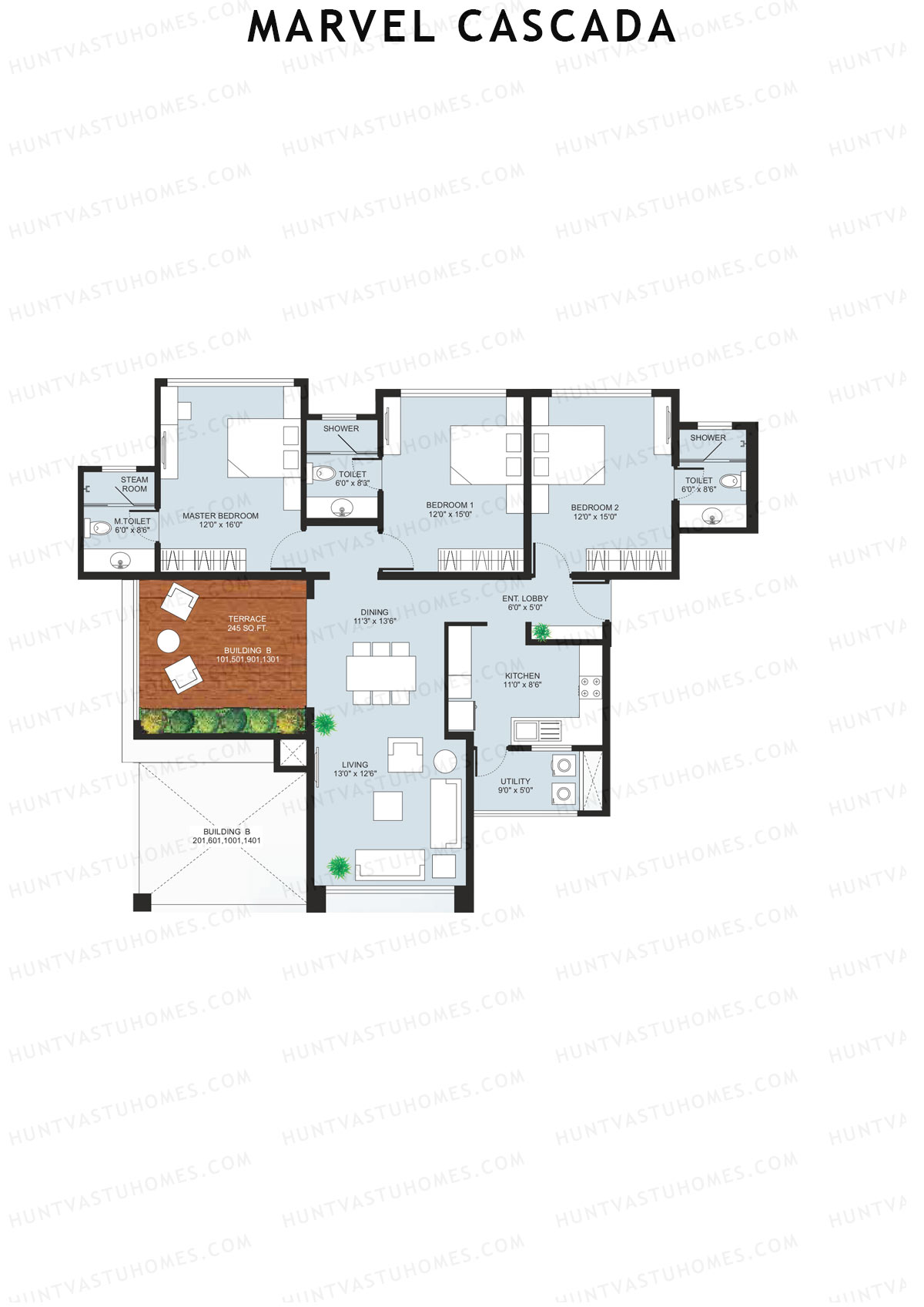Marvel Cascada, Tower B, Unit 1, 3BHK, Super Area 1920   sq ft 