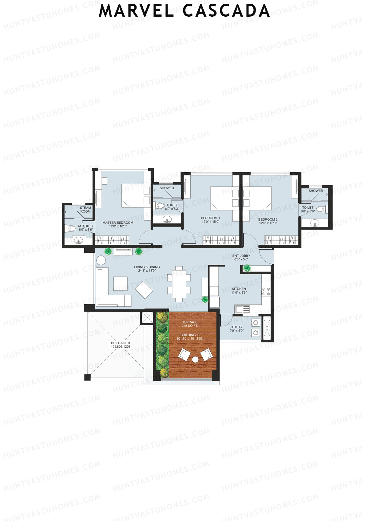 Marvel Cascada, Tower B, Unit 1, 3BHK, Super Area 1920   sq ft 