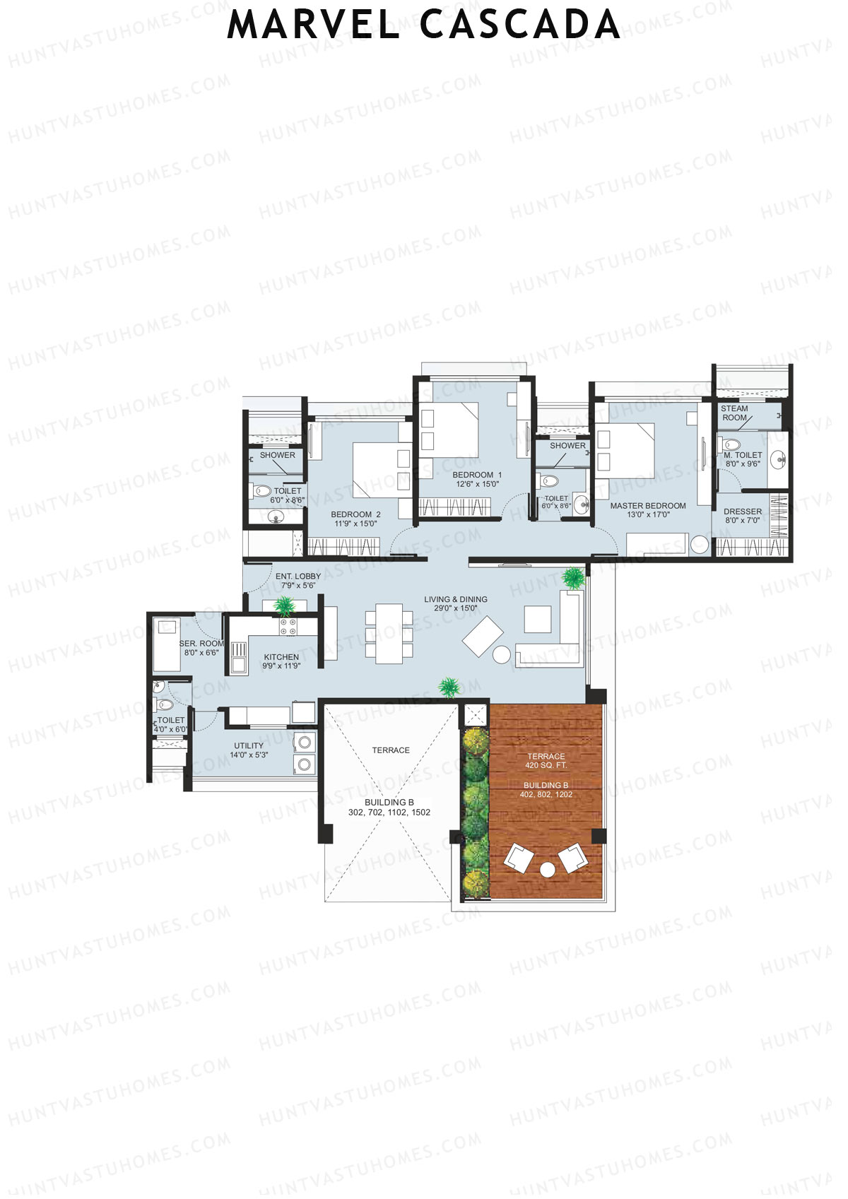 Marvel Cascada, Tower B, Unit 2, 3BHK, Super Area 2610   sq ft 