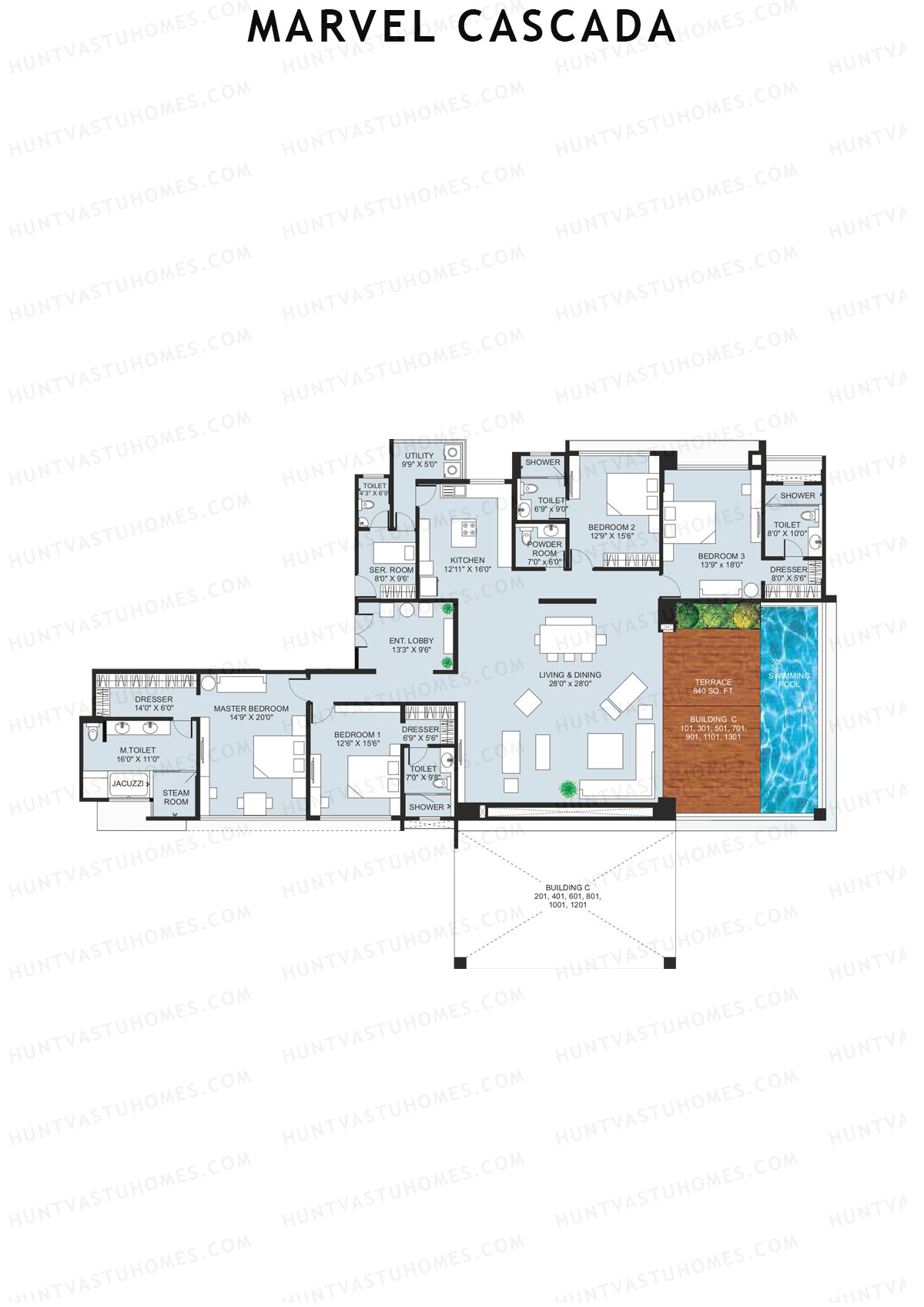 Marvel Cascada, Tower C, Unit 1, 4BHK, Super Area 4820   sq ft 