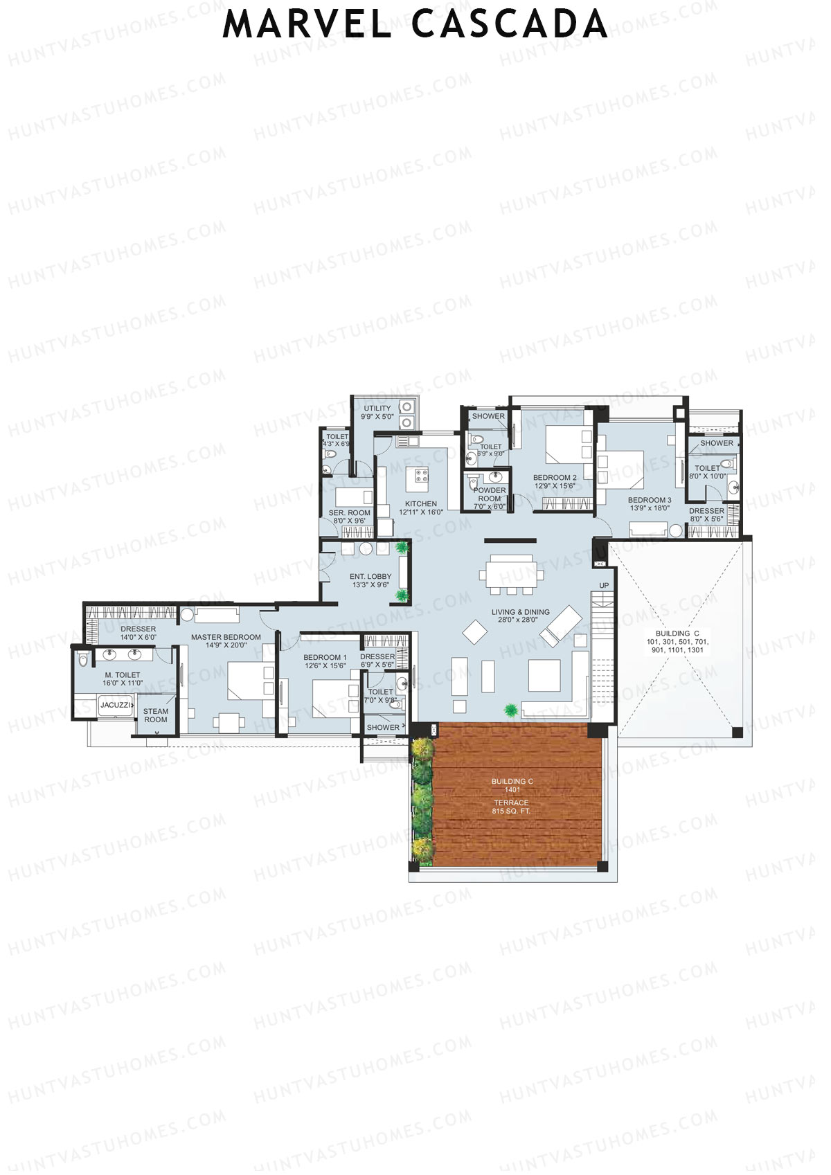 Marvel Cascada, Tower C, Unit 1 (Penthouse), 4BHK, Super Area 6635   sq ft 