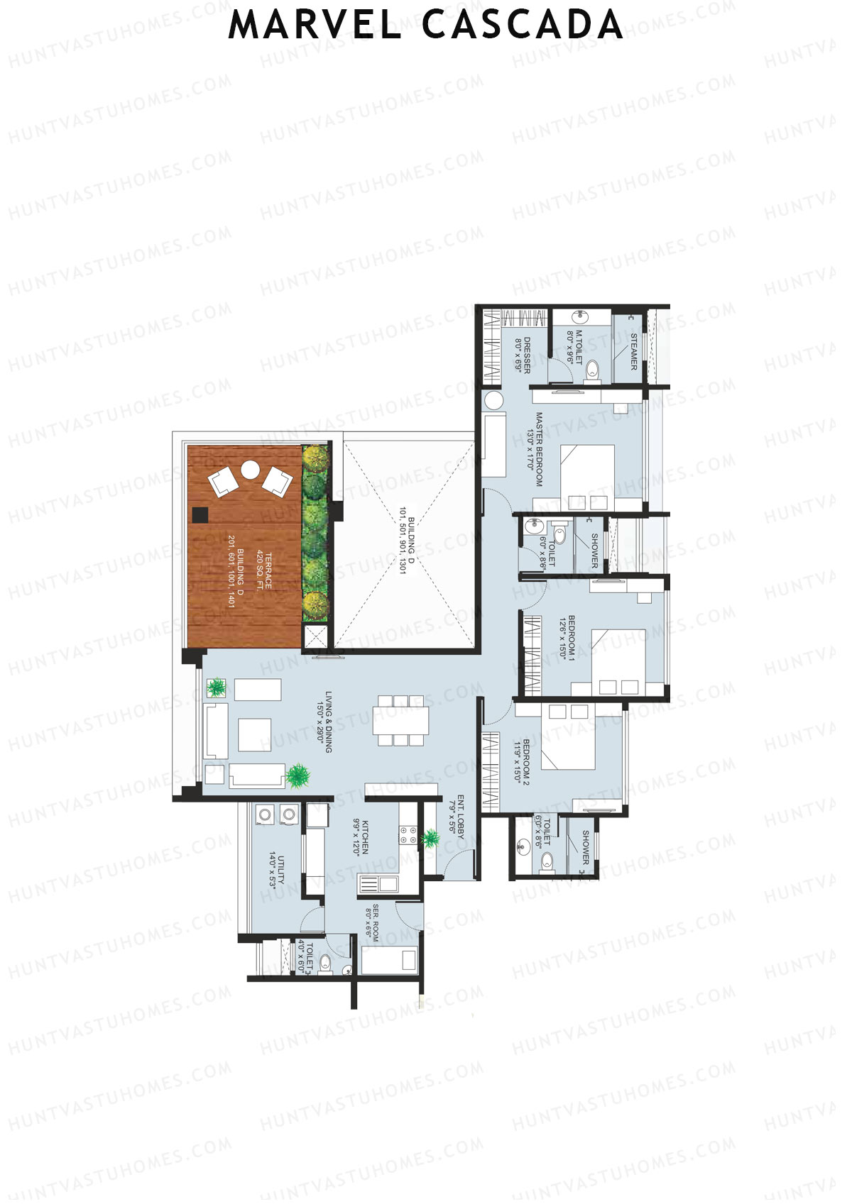 Marvel Cascada, Tower D, Unit 1, 3BHK, Super Area 2620   sq ft 
