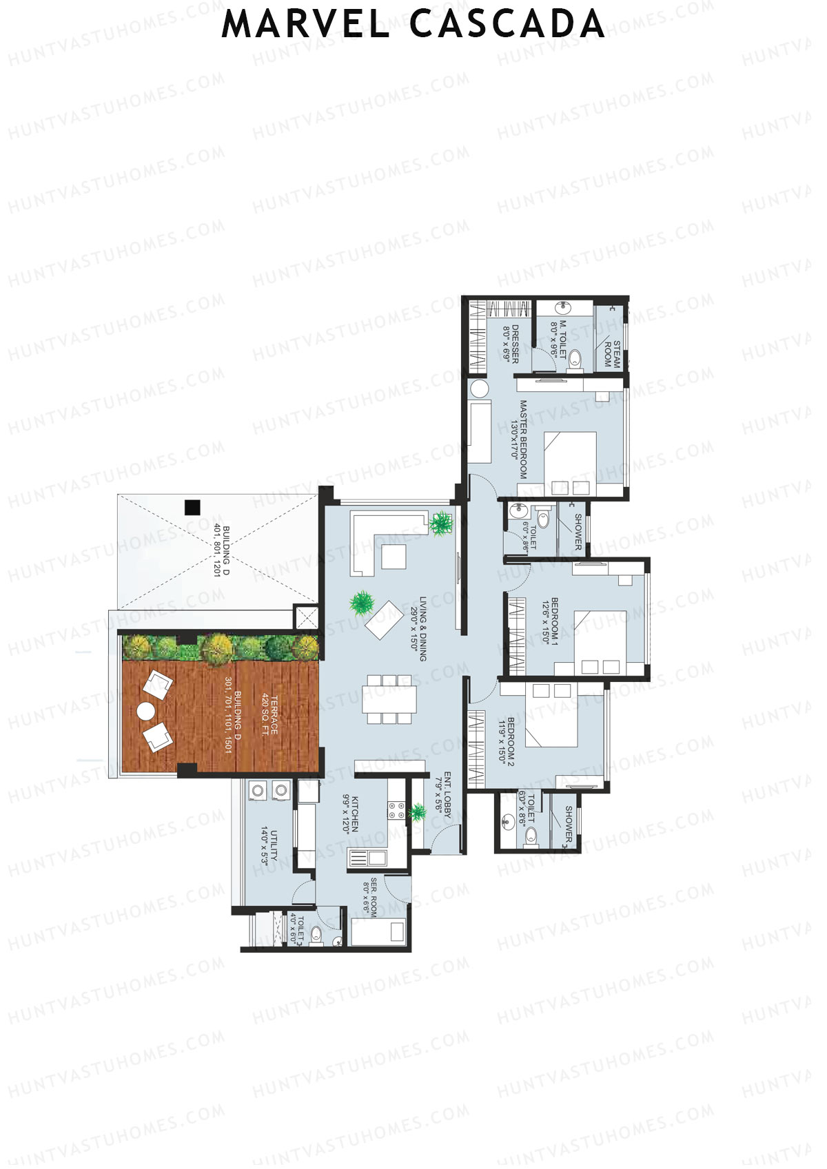 Marvel Cascada, Tower D, Unit 1, 3BHK, Super Area 2620   sq ft 