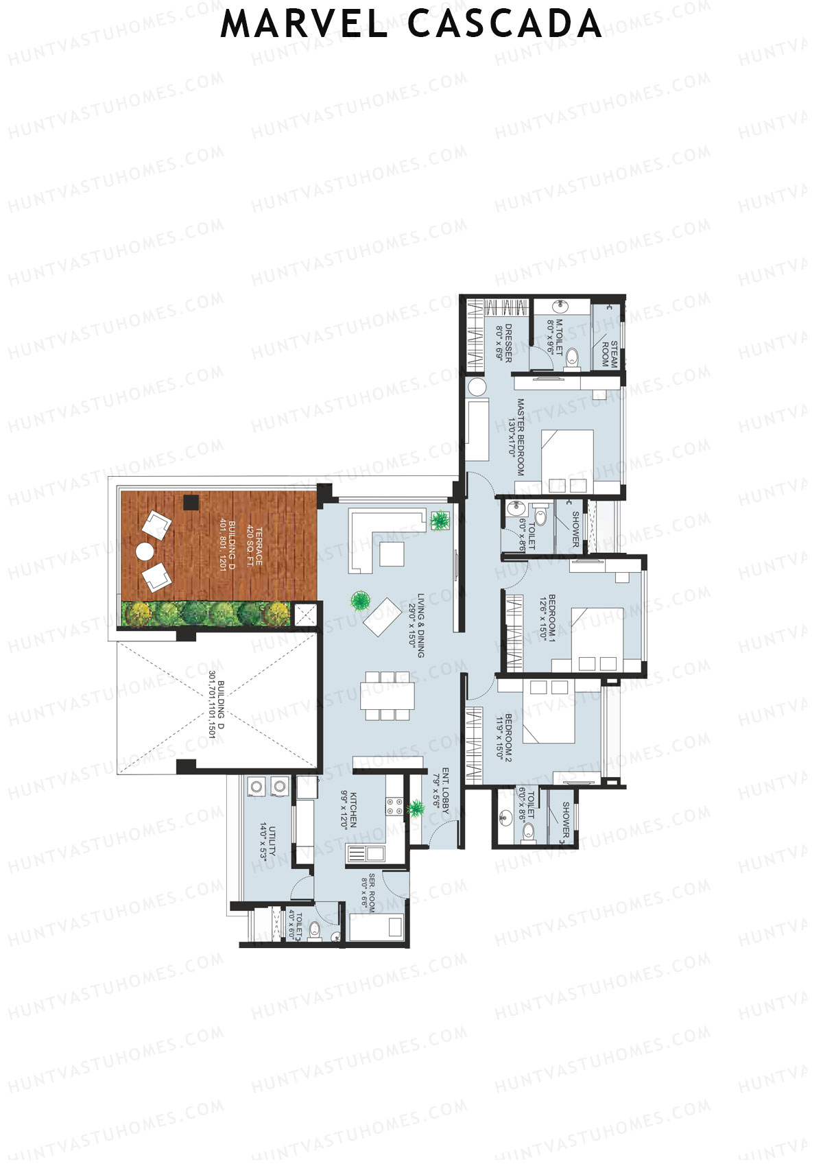 Marvel Cascada, Tower D, Unit 1, 3BHK, Super Area 2620   sq ft 