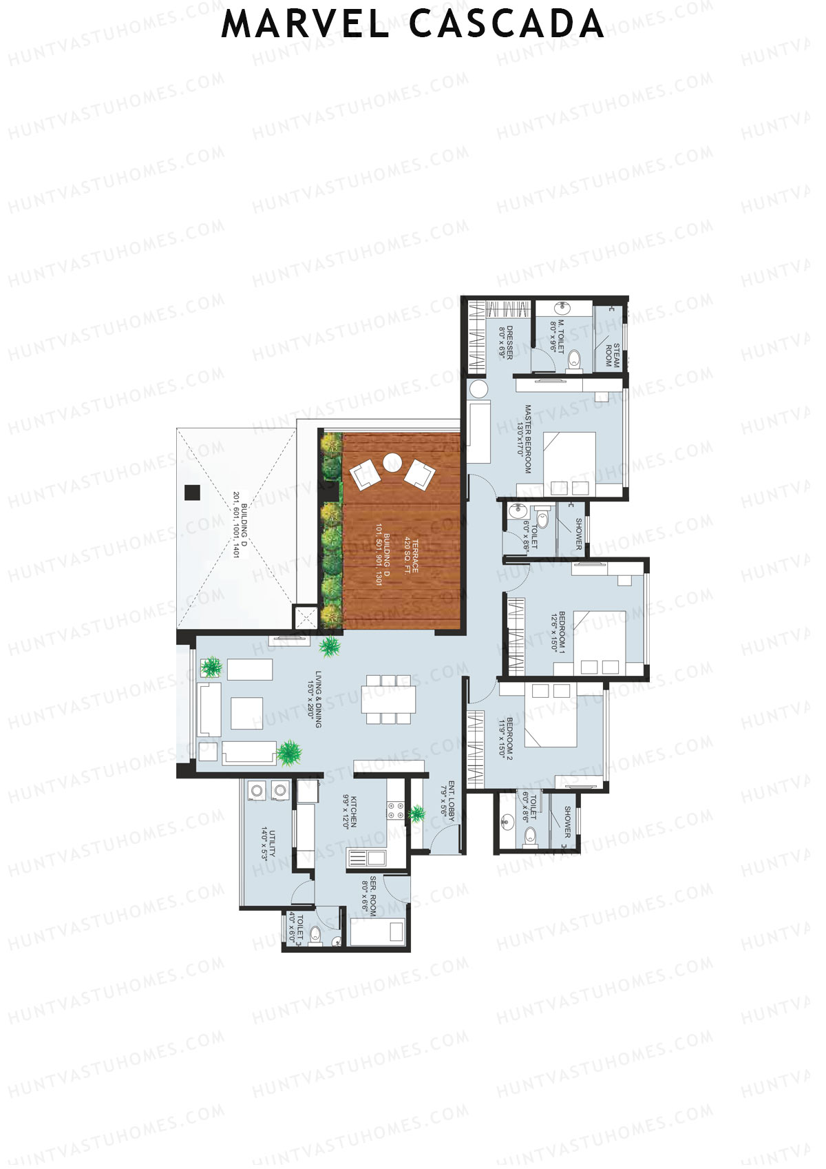 Marvel Cascada, Tower D, Unit 1, 3BHK, Super Area 2620   sq ft 