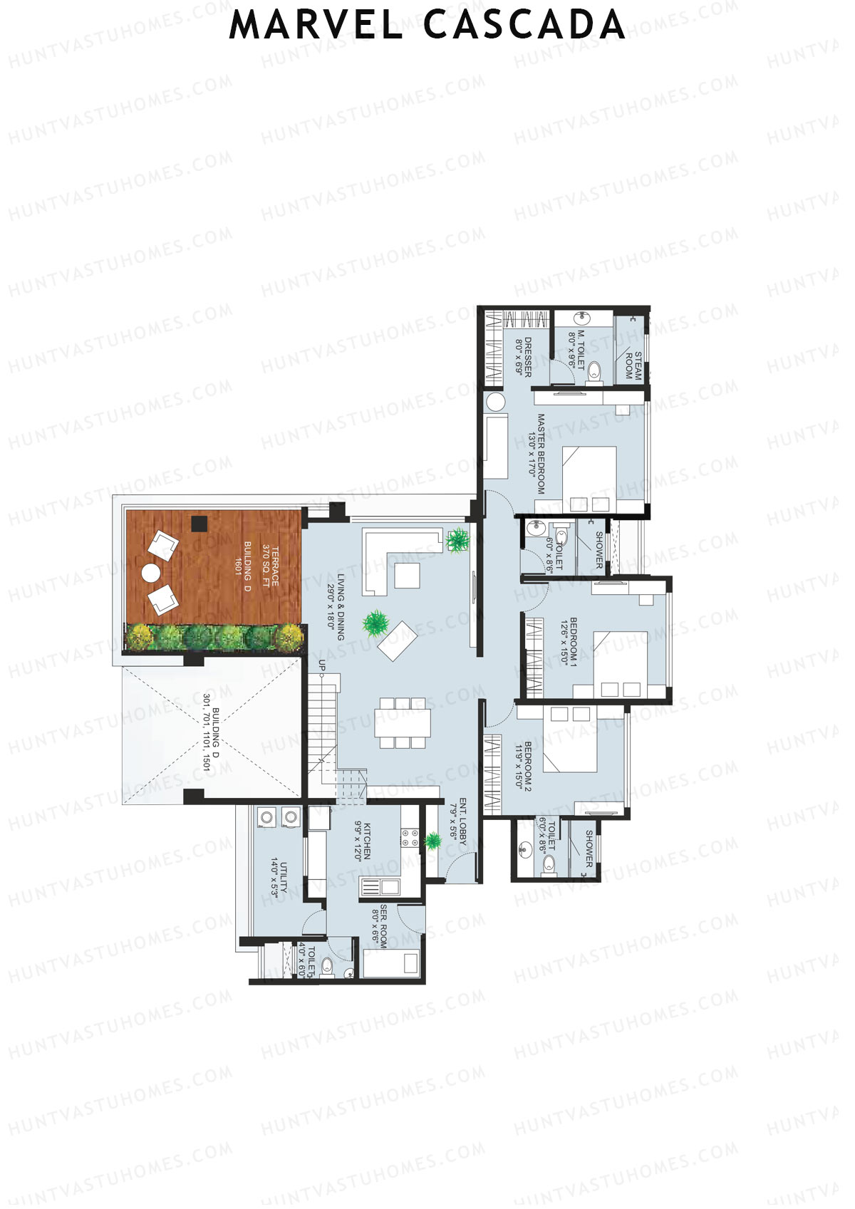Marvel Cascada, Tower D, Unit 1 (Penthouse), 3BHK, Super Area 3490   sq ft 