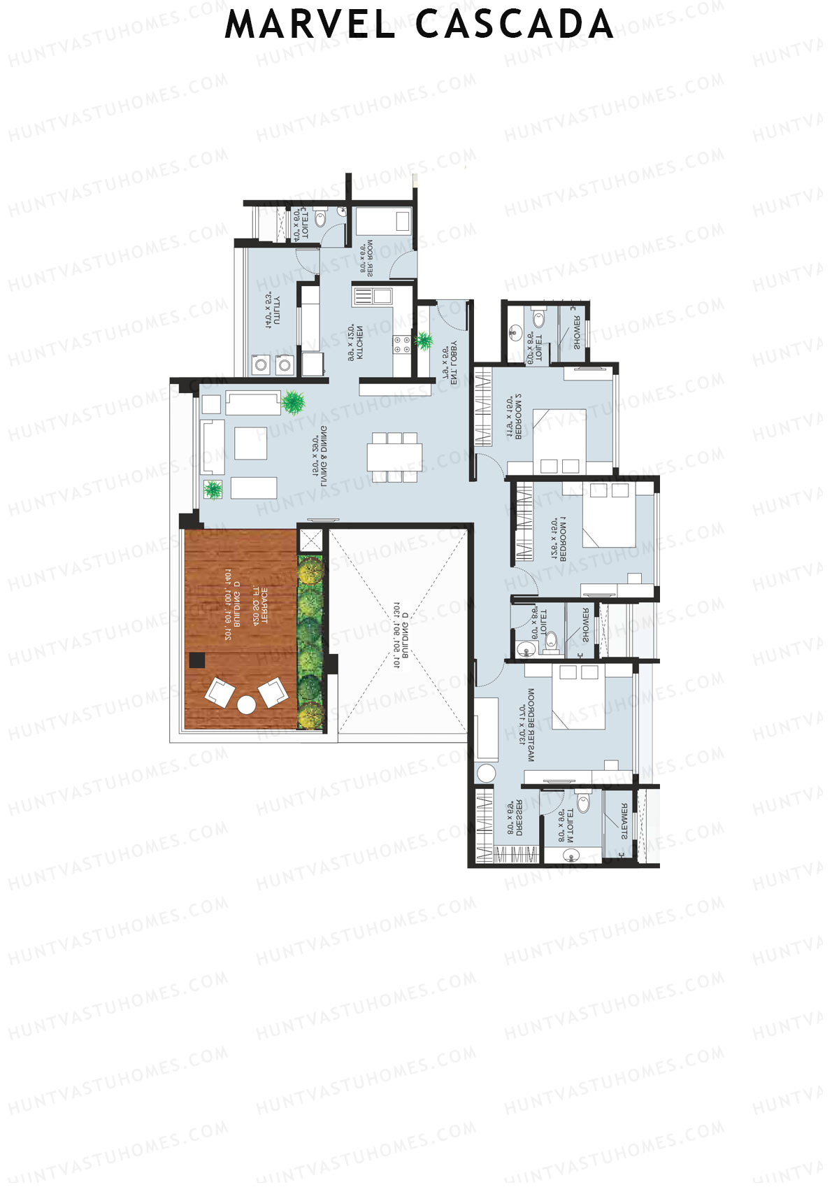 Marvel Cascada, Tower D, Unit 2, 3BHK, Super Area 2620   sq ft 