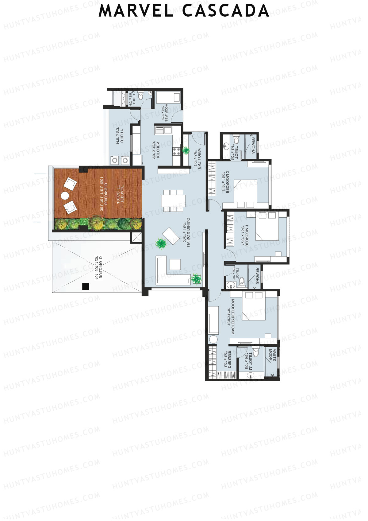 Marvel Cascada, Tower D, Unit 2, 3BHK, Super Area 2620   sq ft 