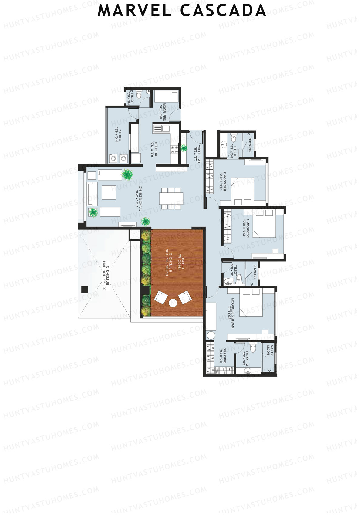 Marvel Cascada, Tower D, Unit 2, 3BHK, Super Area 2620   sq ft 