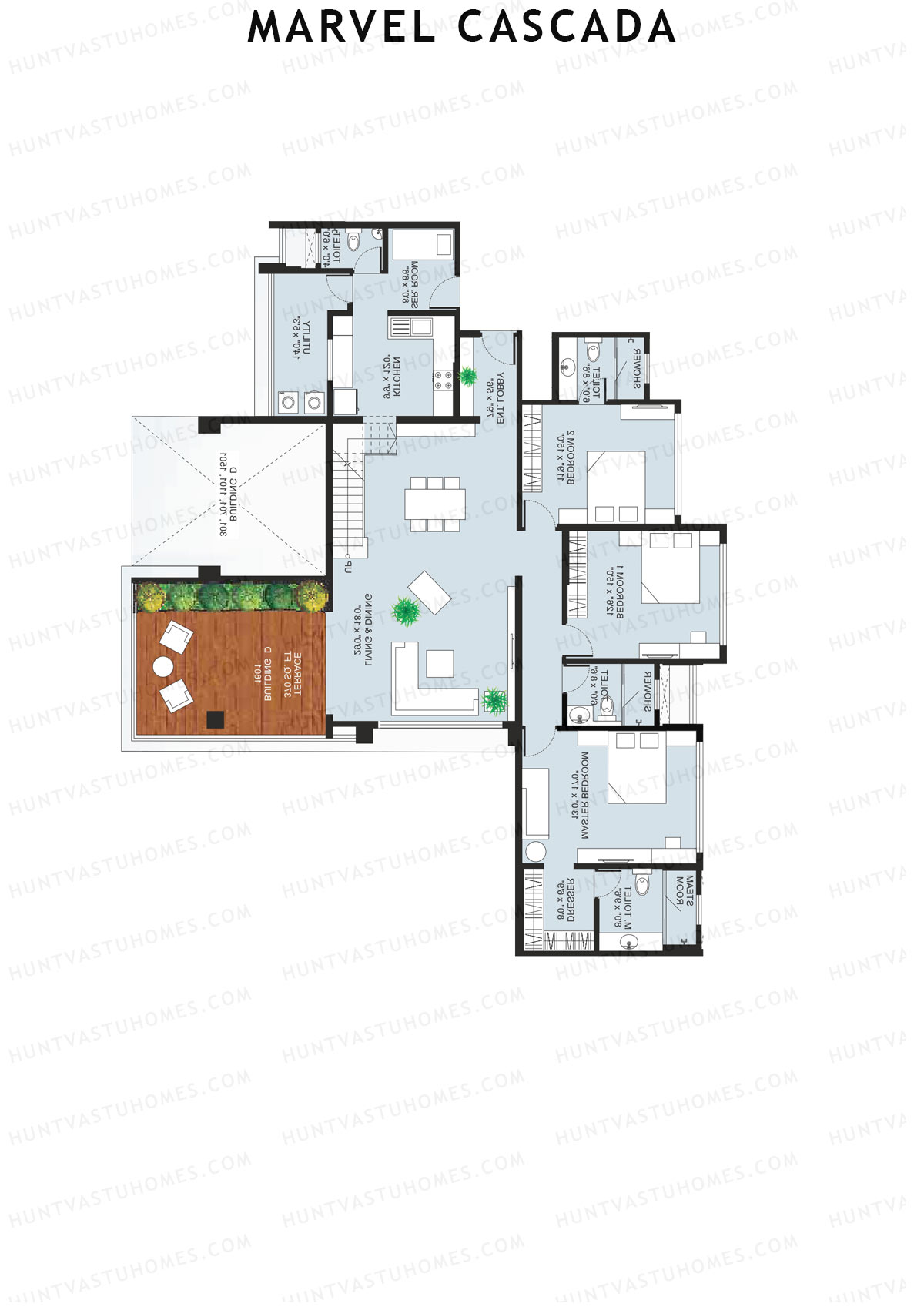 Marvel Cascada, Tower D, Unit 2 (Penthouse), 3BHK, Super Area 3490   sq ft 