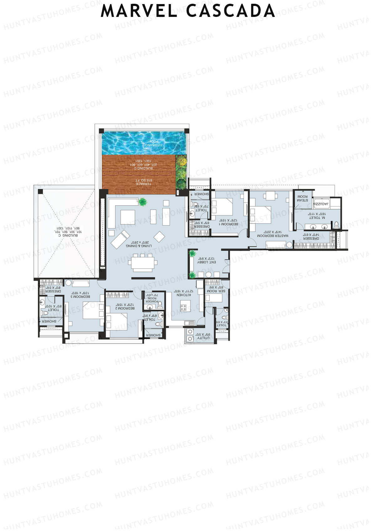 Marvel Cascada, Tower E, Unit 1, 4BHK, Super Area 4795   sq ft 