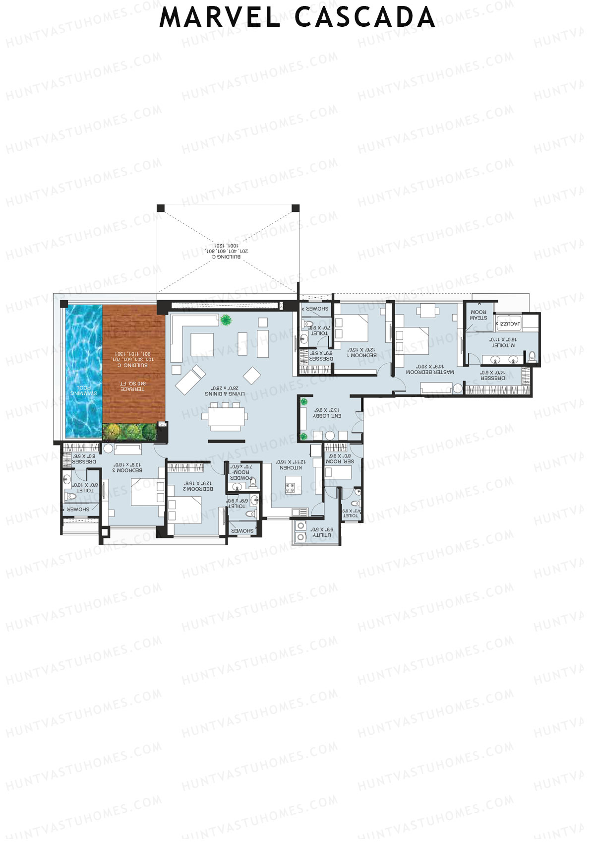 Marvel Cascada, Tower E, Unit 1, 4BHK, Super Area 4820   sq ft 