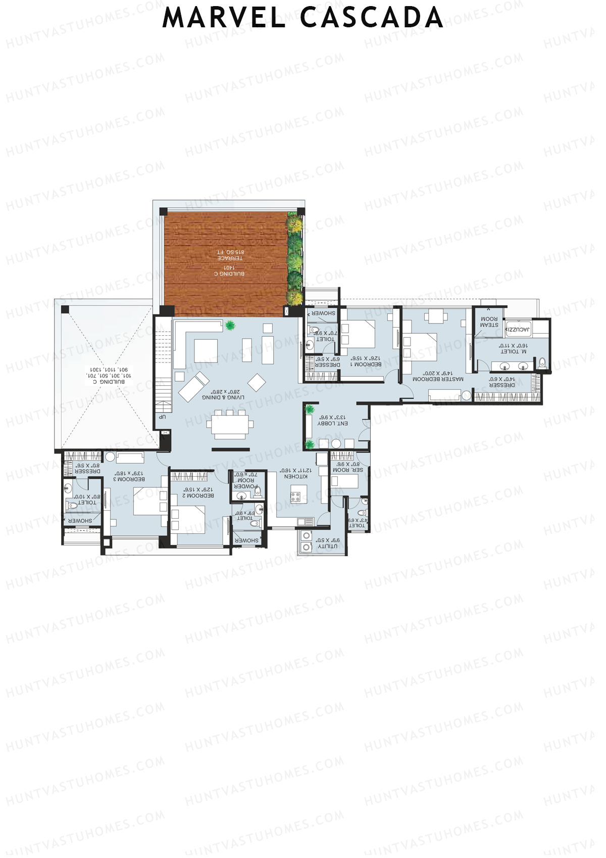Marvel Cascada, Tower E, Unit 1 (Penthouse), 4BHK, Super Area 6635   sq ft 