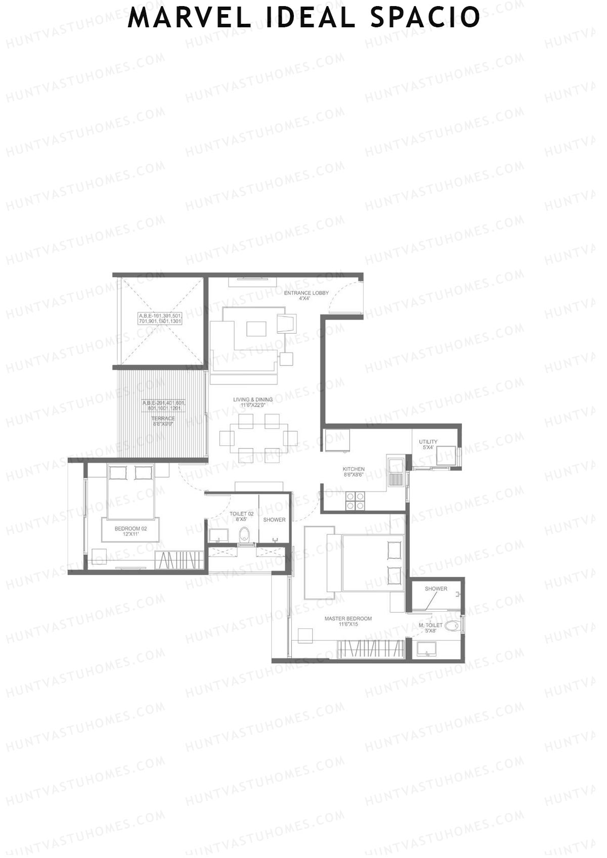 Marvel Ideal Spacio Tower E Unit 1 (Type 1) Floor Plan