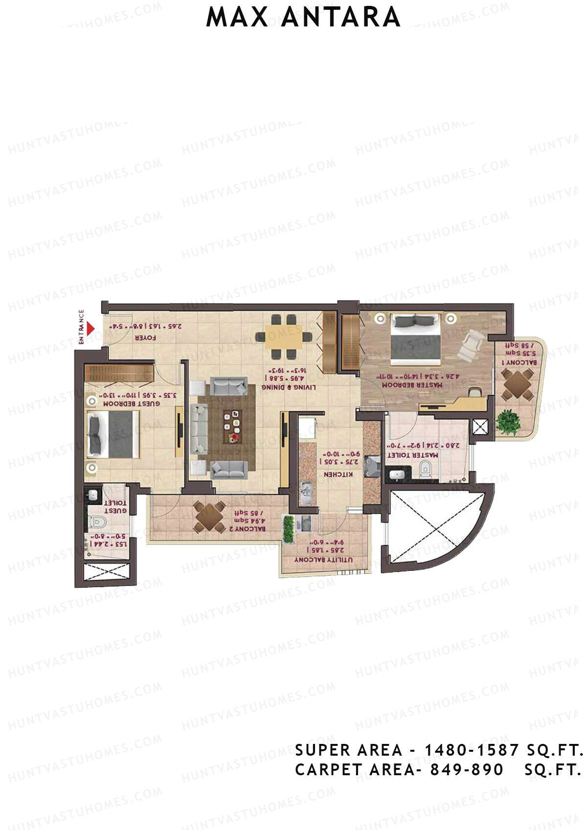 Max Antara Noida Tower R2 Unit 4 (Type C) Floor Plan