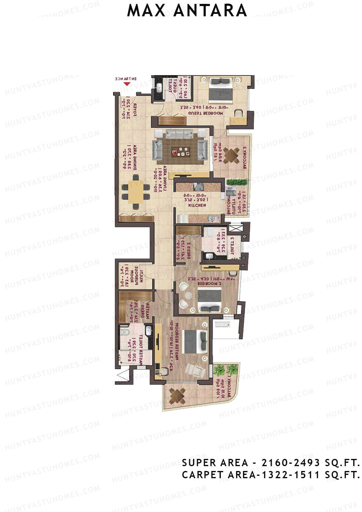 Max Antara Noida Tower R1 Unit 2 (Type B) Floor Plan