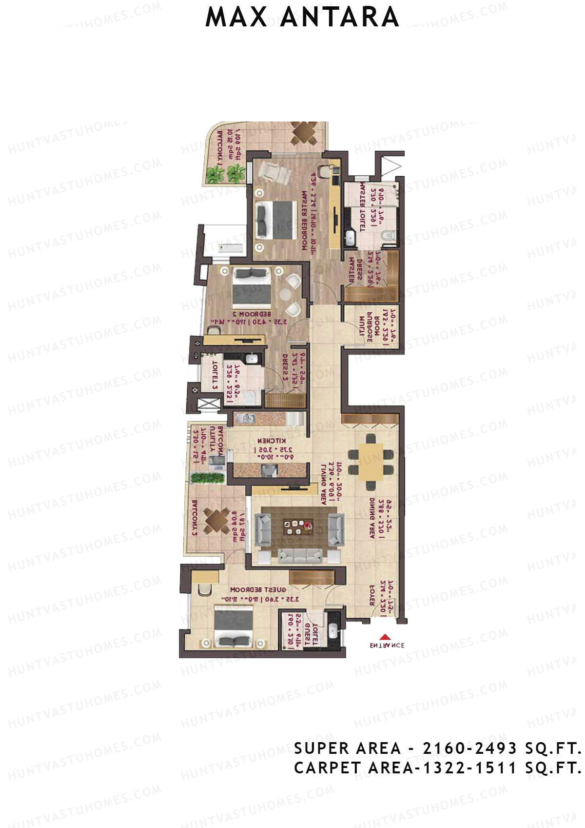 Max Antara Noida Tower R1 Unit 3 (Type B) Floor Plan