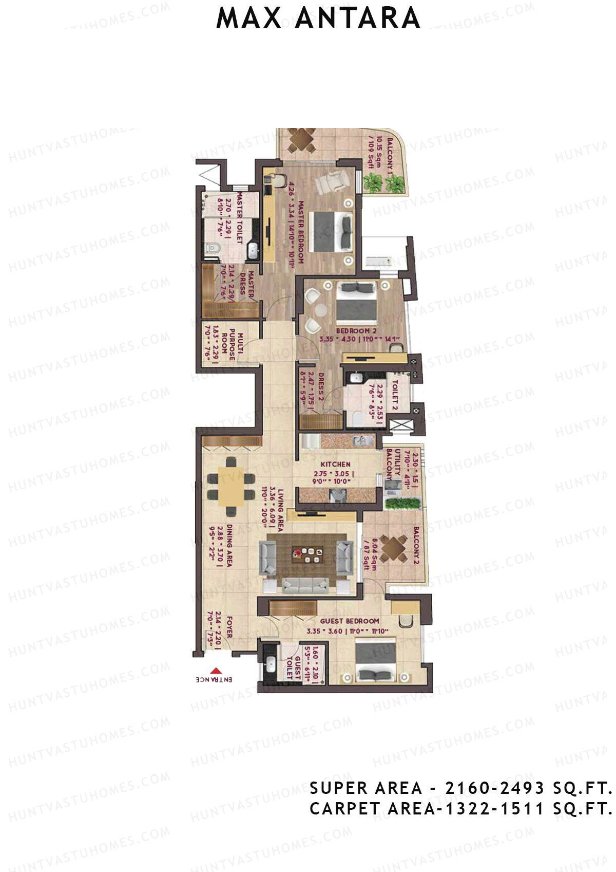 Max Antara Noida Tower R1 Unit 4 (Type B) Floor Plan