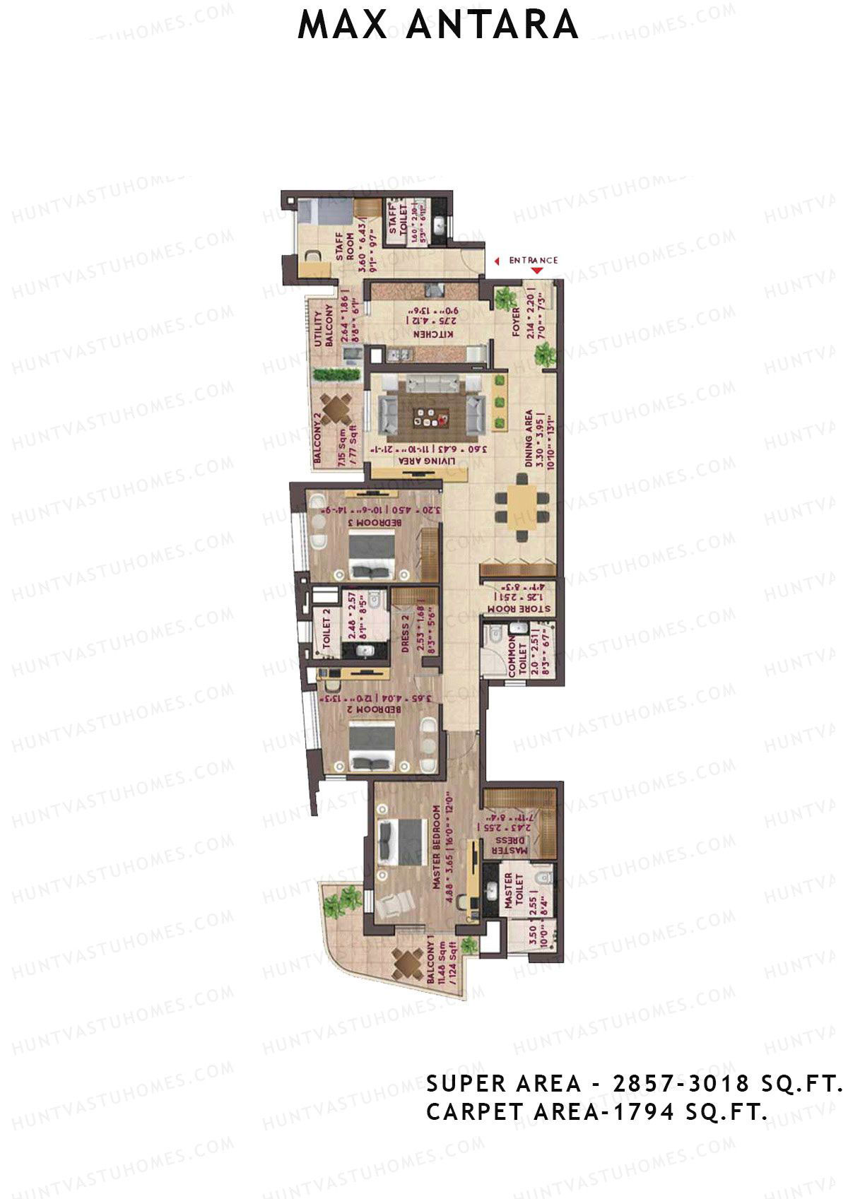 Max Antara Noida Tower R1 Unit 1 (Type A) Floor Plan