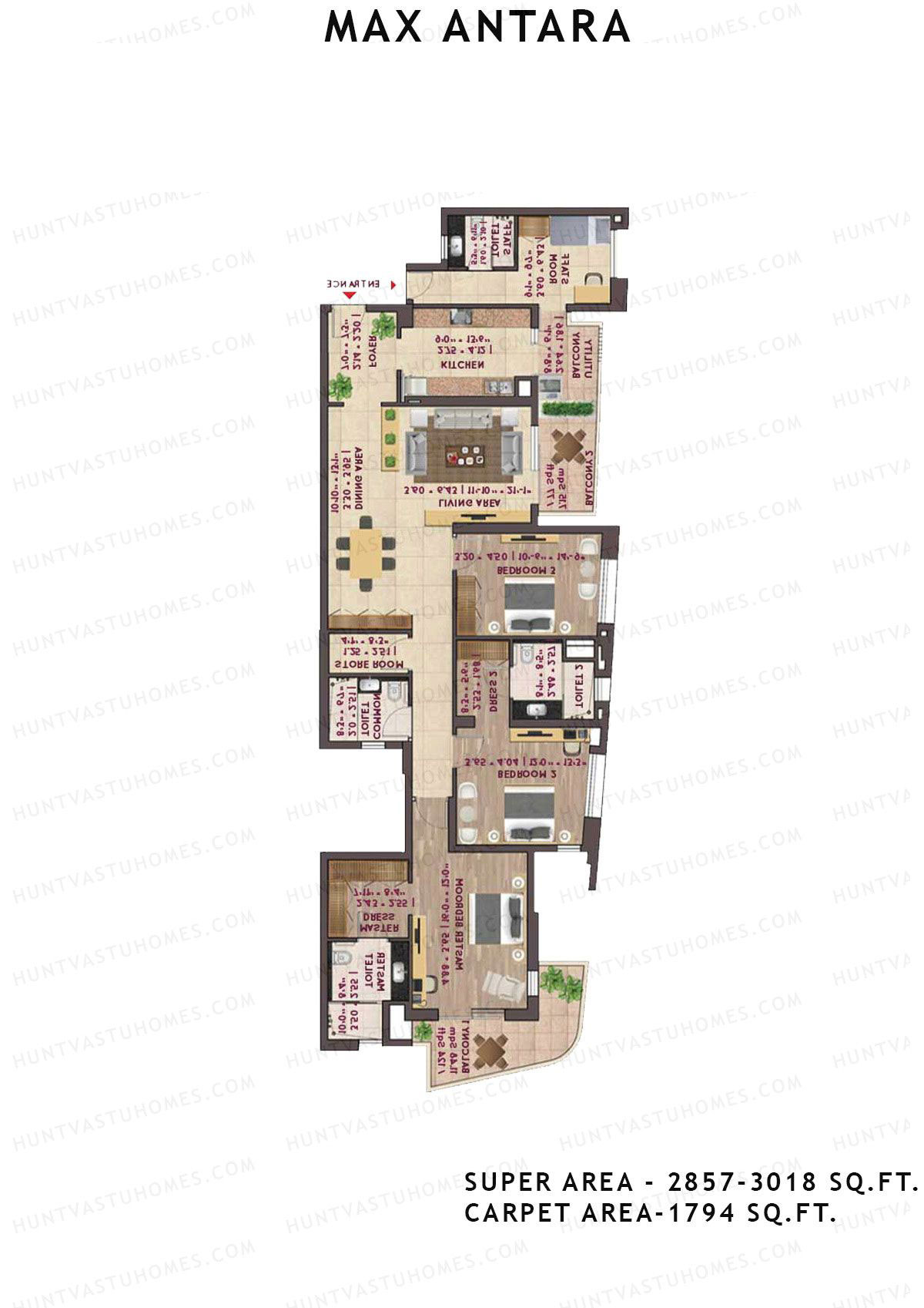 Max Antara Noida Tower R1 Unit 2 (Type A) Floor Plan