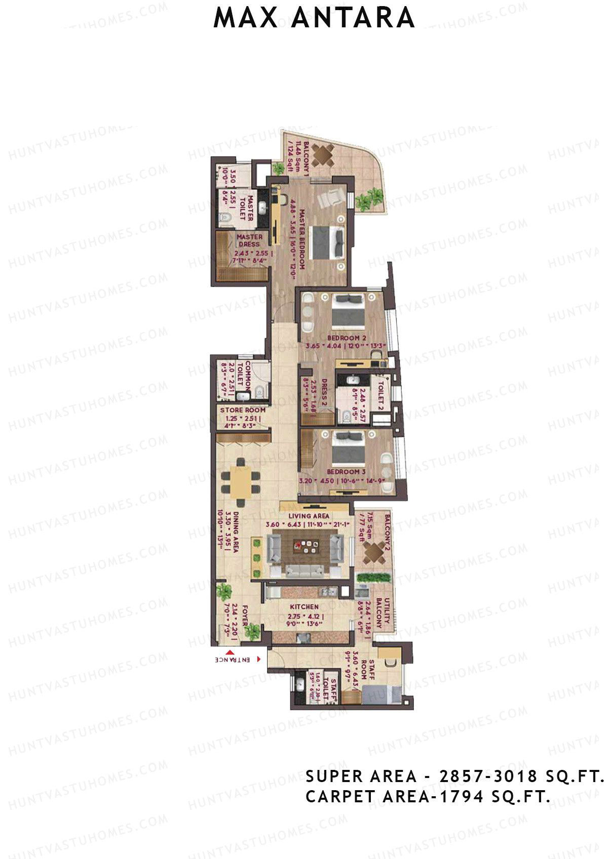 Max Antara Noida Tower R1 Unit 4 (Type A) Floor Plan