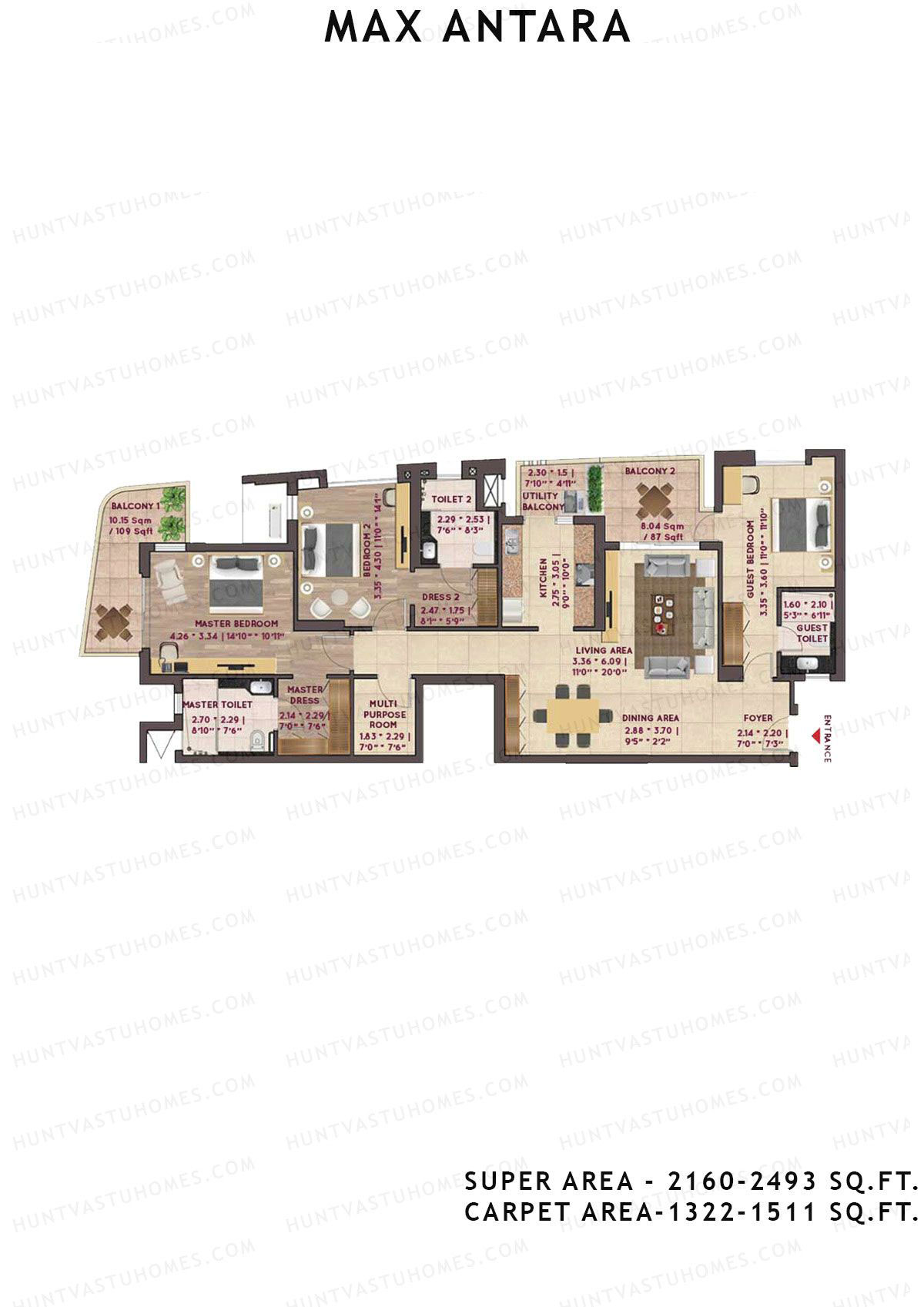 Max Antara Noida Tower R2 Unit 1 (Type B) Floor Plan