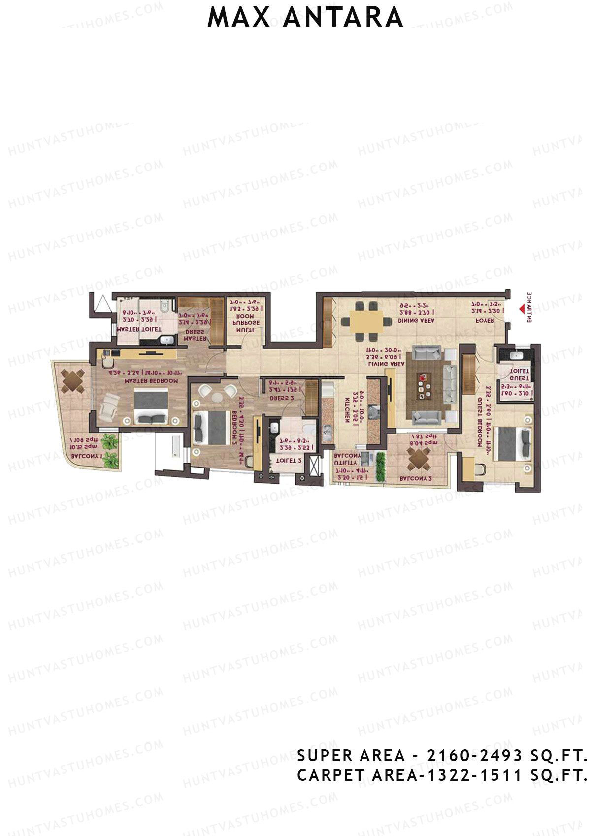 Max Antara Noida Tower R2 Unit 2 (Type B) Floor Plan