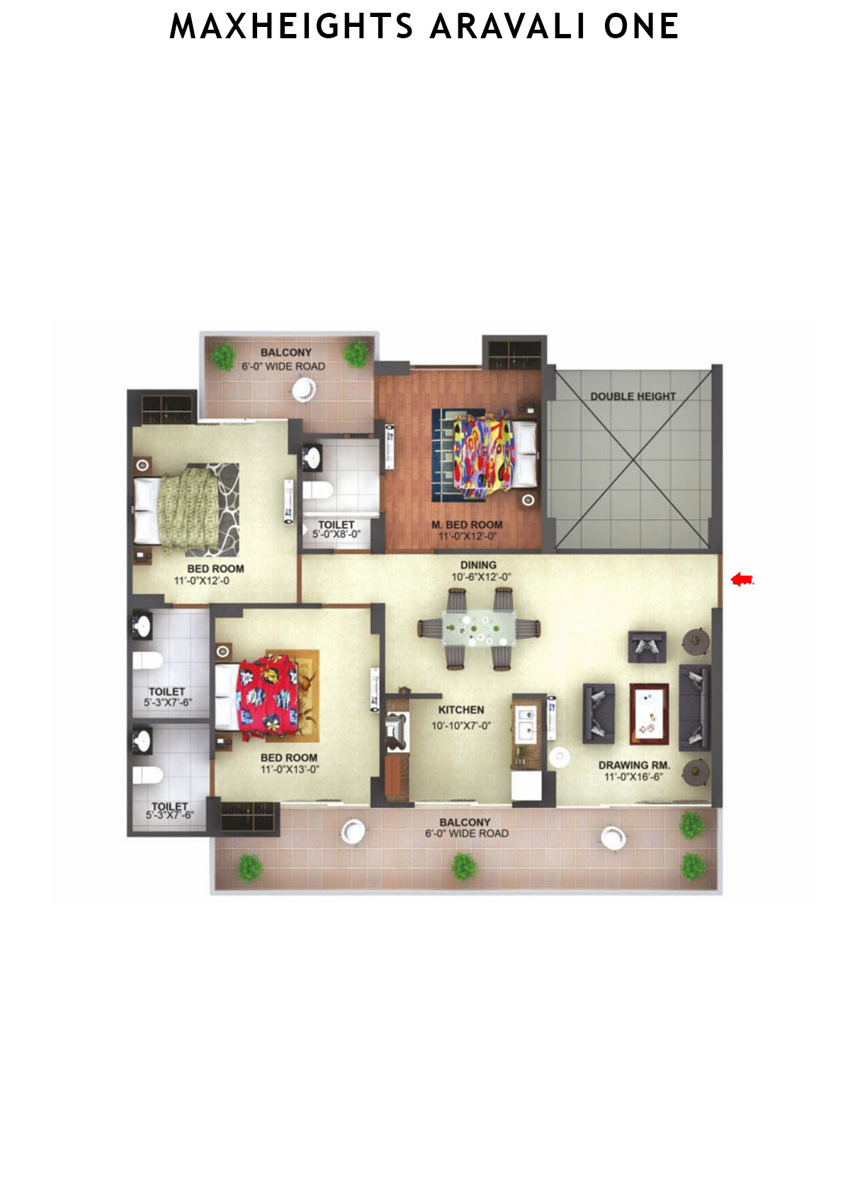 Maxheights Aravali One Block B Unit 3 (Type 2) Floor Plan