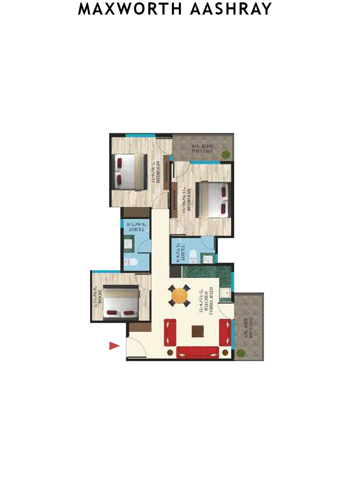 Maxworth Aashray Tower 12 Unit 2 (Type 1) Floor Plan