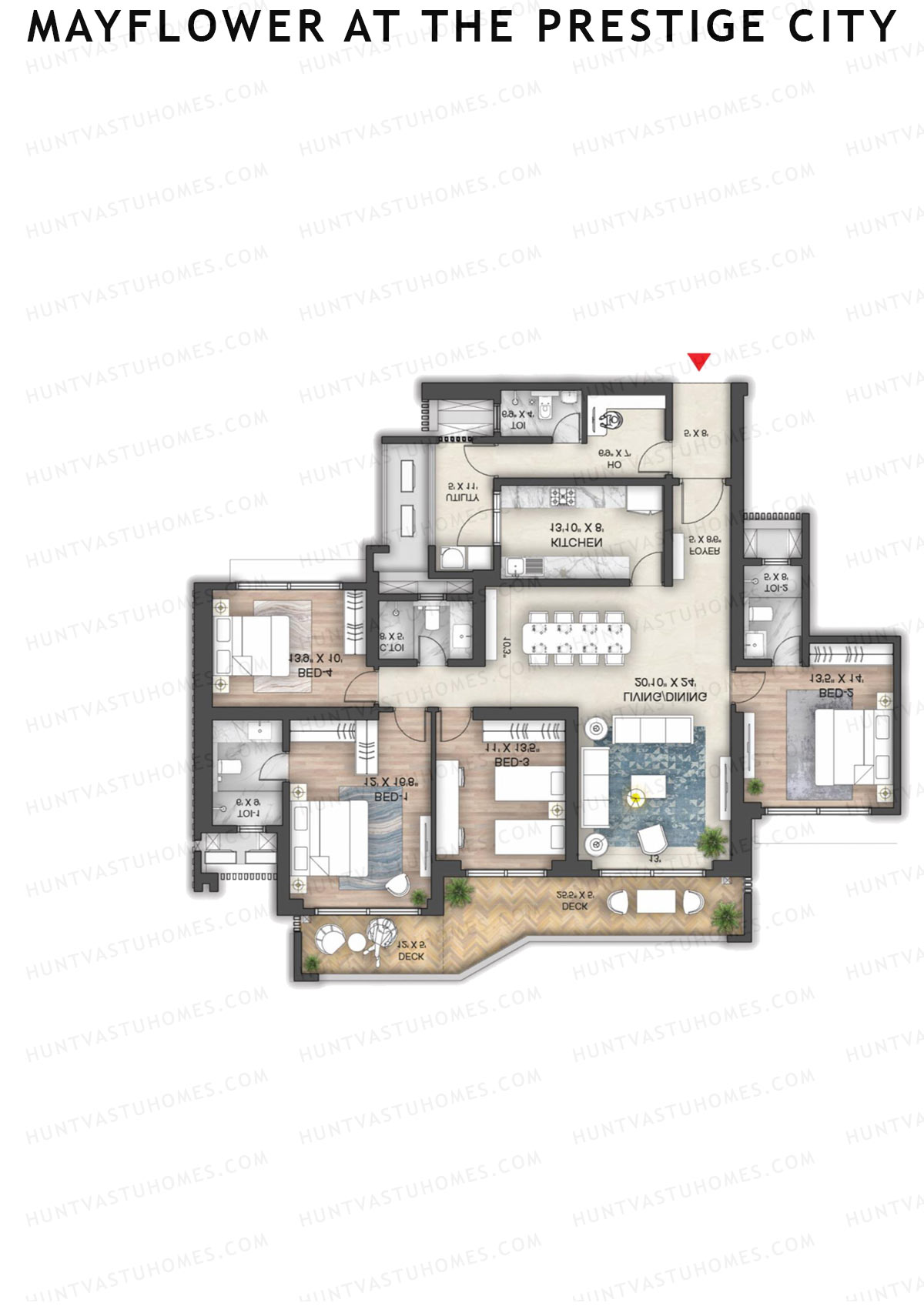 Mayflower at the Prestige City, Fern F1, Unit 3 (Type E2), 4BHK, Super Area 2526   sq ft 