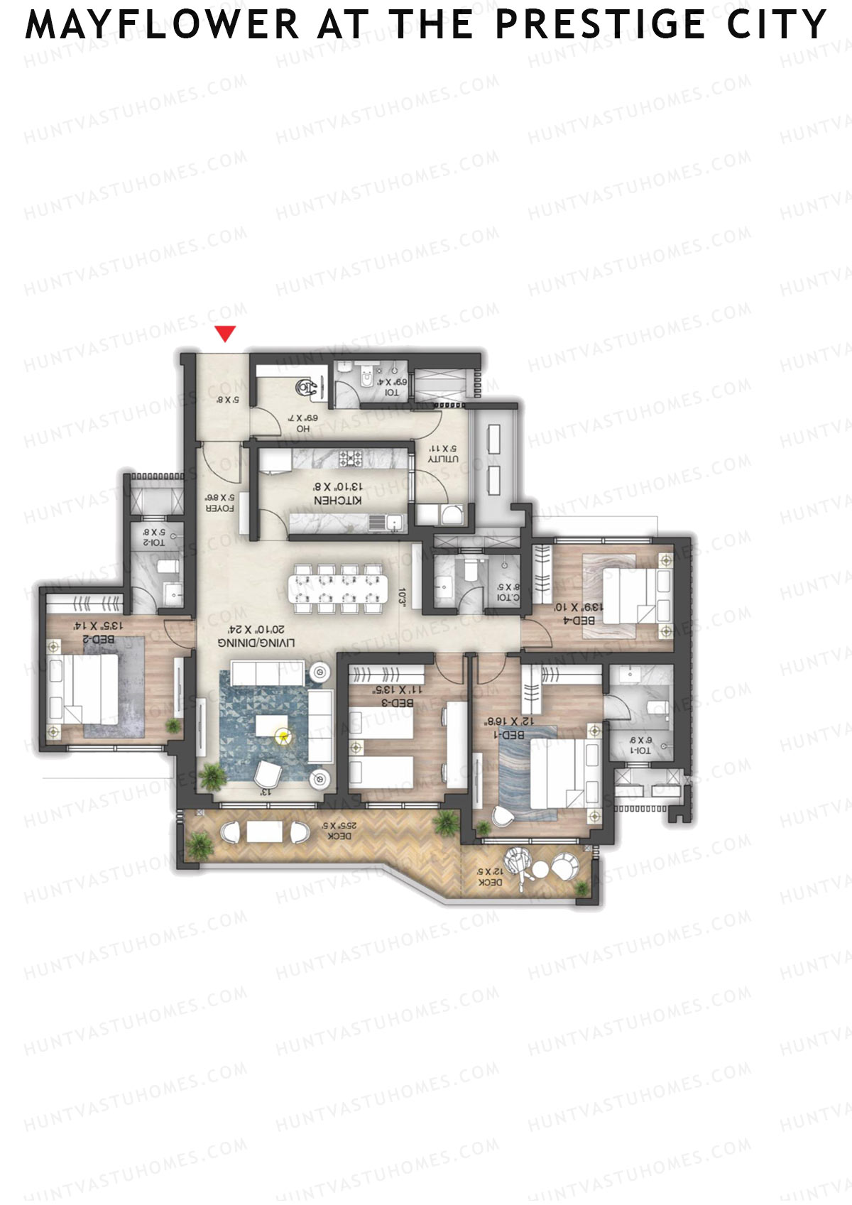 Mayflower at the Prestige City, Fern F2, Unit 2 (Type E2), 4BHK, Super Area 2526   sq ft 
