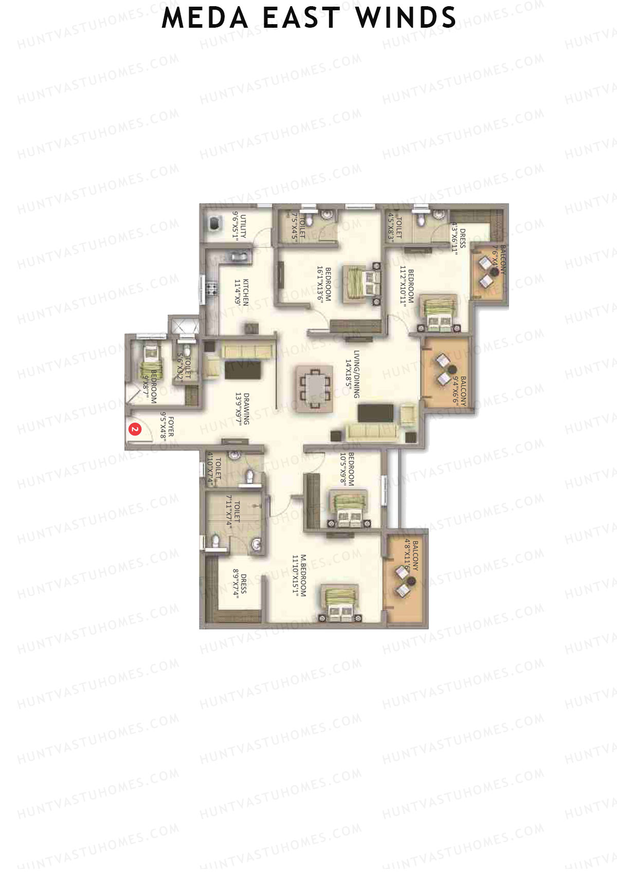 Meda East Winds Tower B Unit 3 Floor Plan